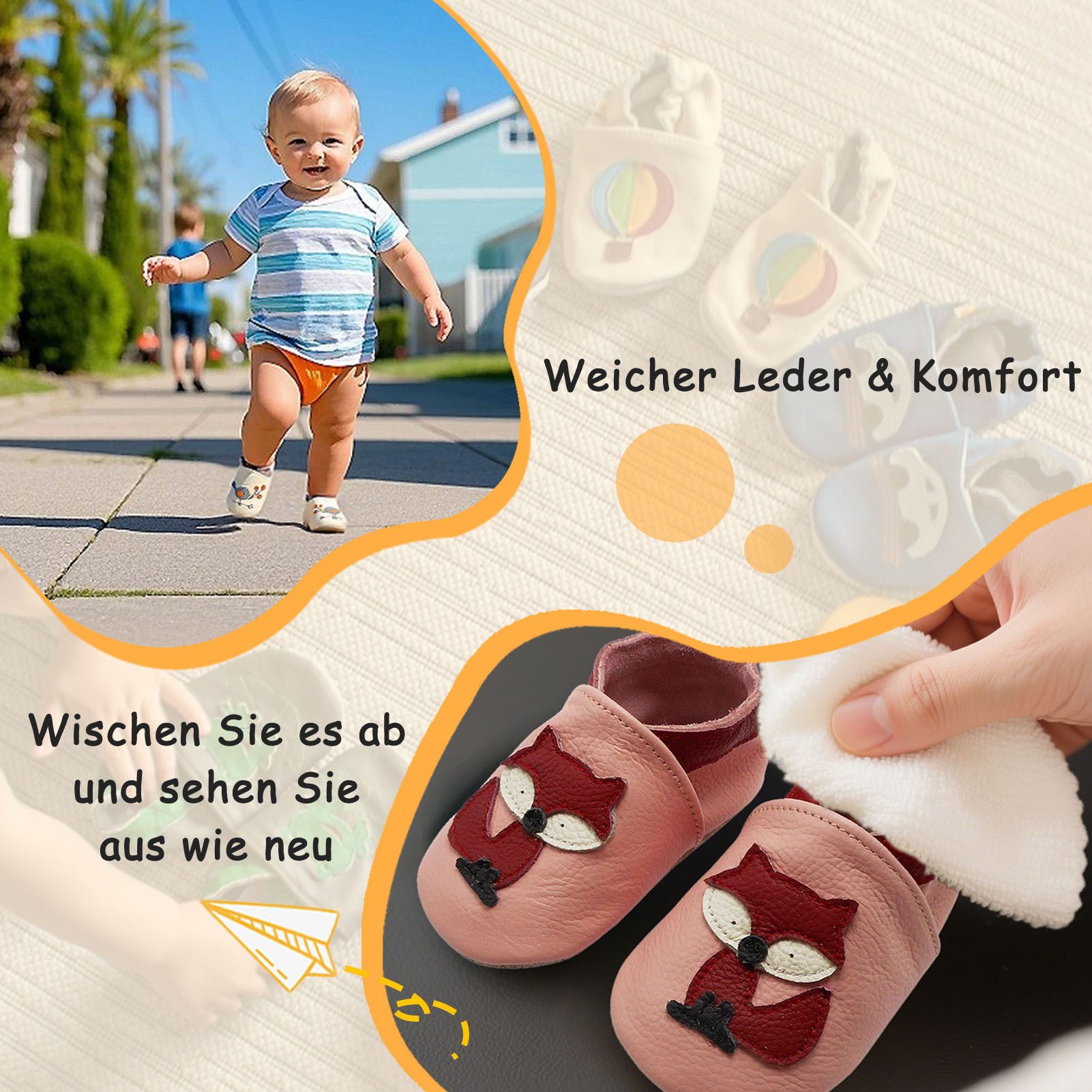 Yalion Yalion Leder Baby-Lauflernschuhe, weich, rutschfest, handgefertigt Krabbelschuh