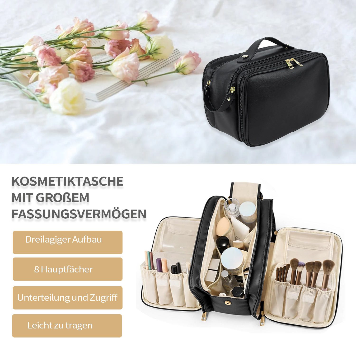 Refttenw Kosmetiktasche Tragbare Kosmetische Tasche,Kosmetiktasche Reise Damen,wasserdicht