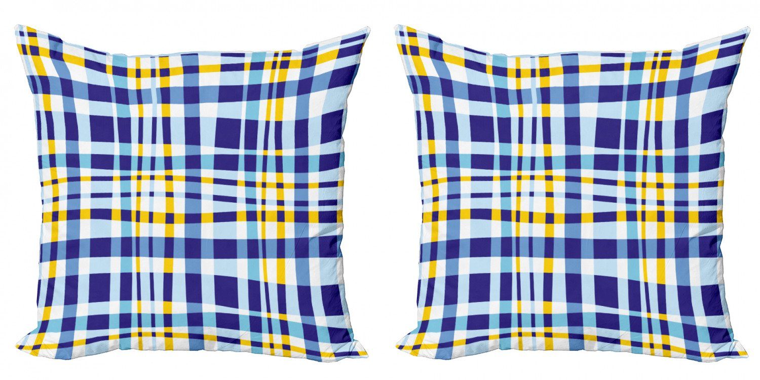 Kissenbezüge Tartan und Blau Abakuhaus Modern (2 Gelb Doppelseitiger Stück), Digitaldruck, Accent