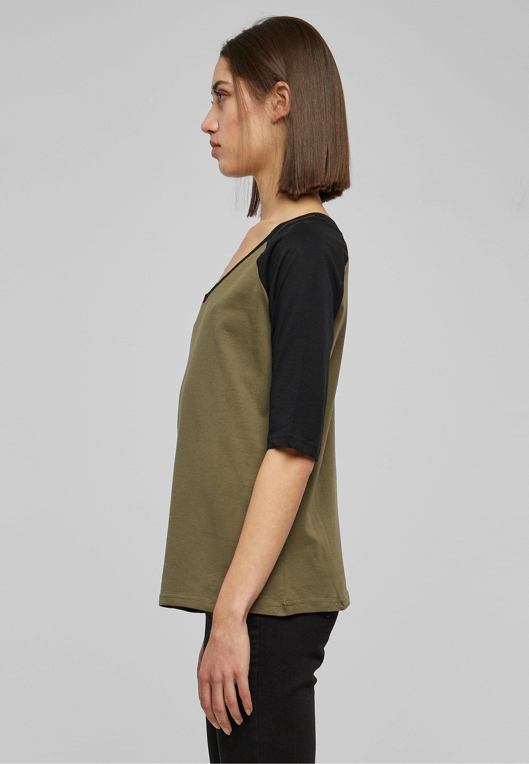 URBAN CLASSICS Kurzarmshirt Ladies Tee Raglan Contrast (1-tlg) Damen 3/4 olive/black