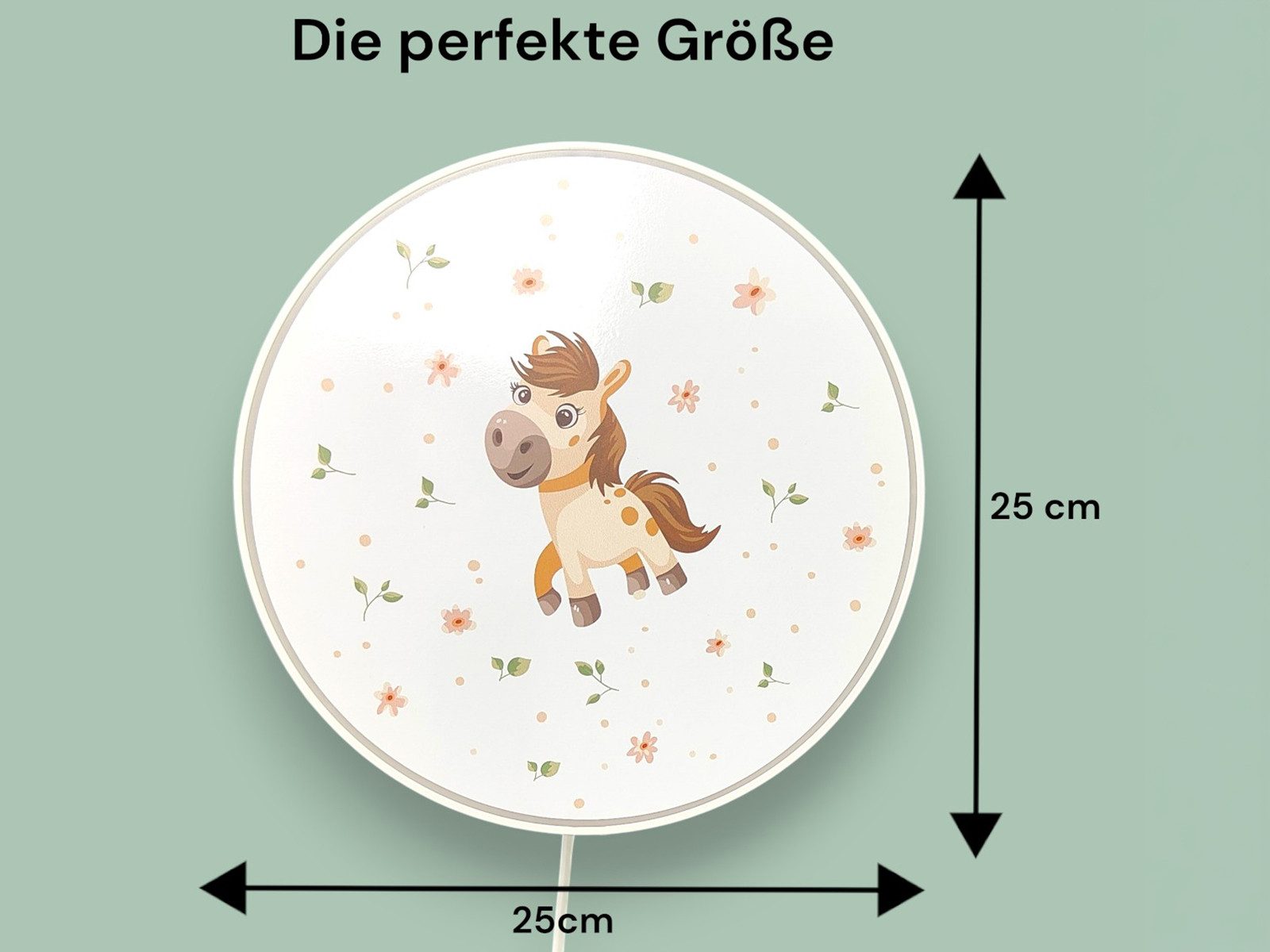 niermann LED Wandleuchte für Kinder mit Schalter & Stecker Ø 25cm, dimmbar, LED wechselbar, Warmweiß, innen Wandlampe mit Kabel & E14 LED, Ponymotiv Wand Nachttischlampe