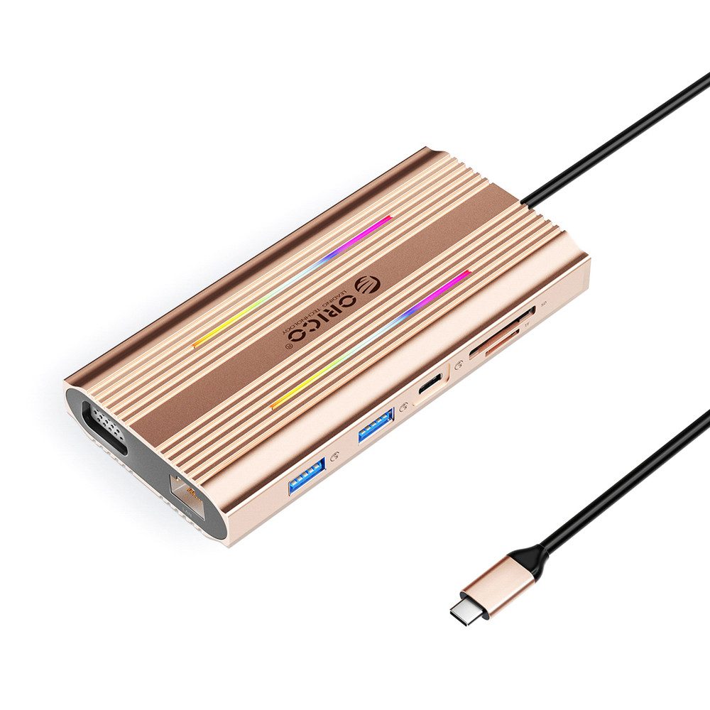 ORICO Multiport-Adapter Anschlusserweiterung Kartenleser Dockingstation (12-in-1, 100 W PD, 4K HDMI, RGB-Beleuchtung)