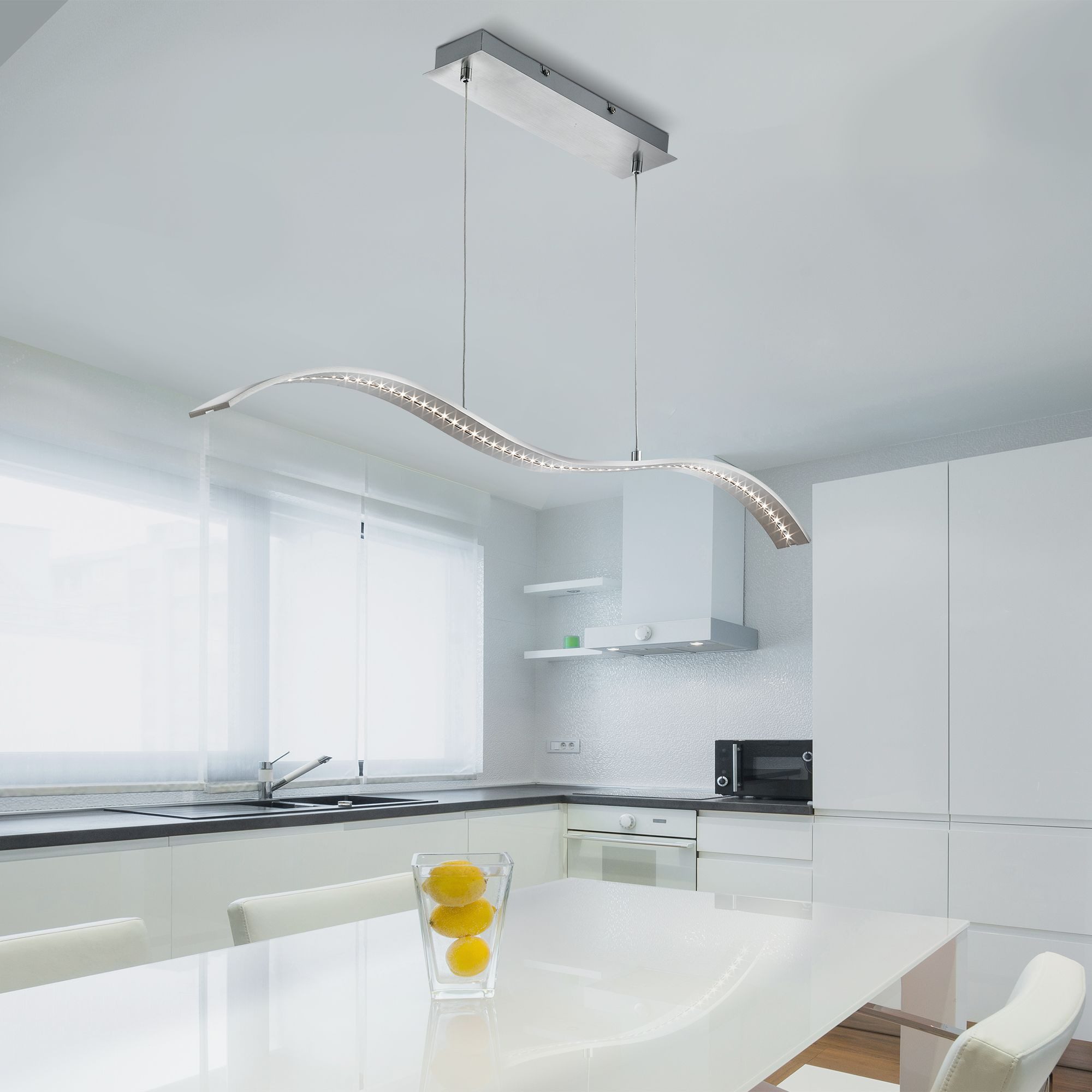 Searchlight Hängeleuchte Wing Bar Pendant - Satin Silver Metal, LED fest integriert, Warmweiß