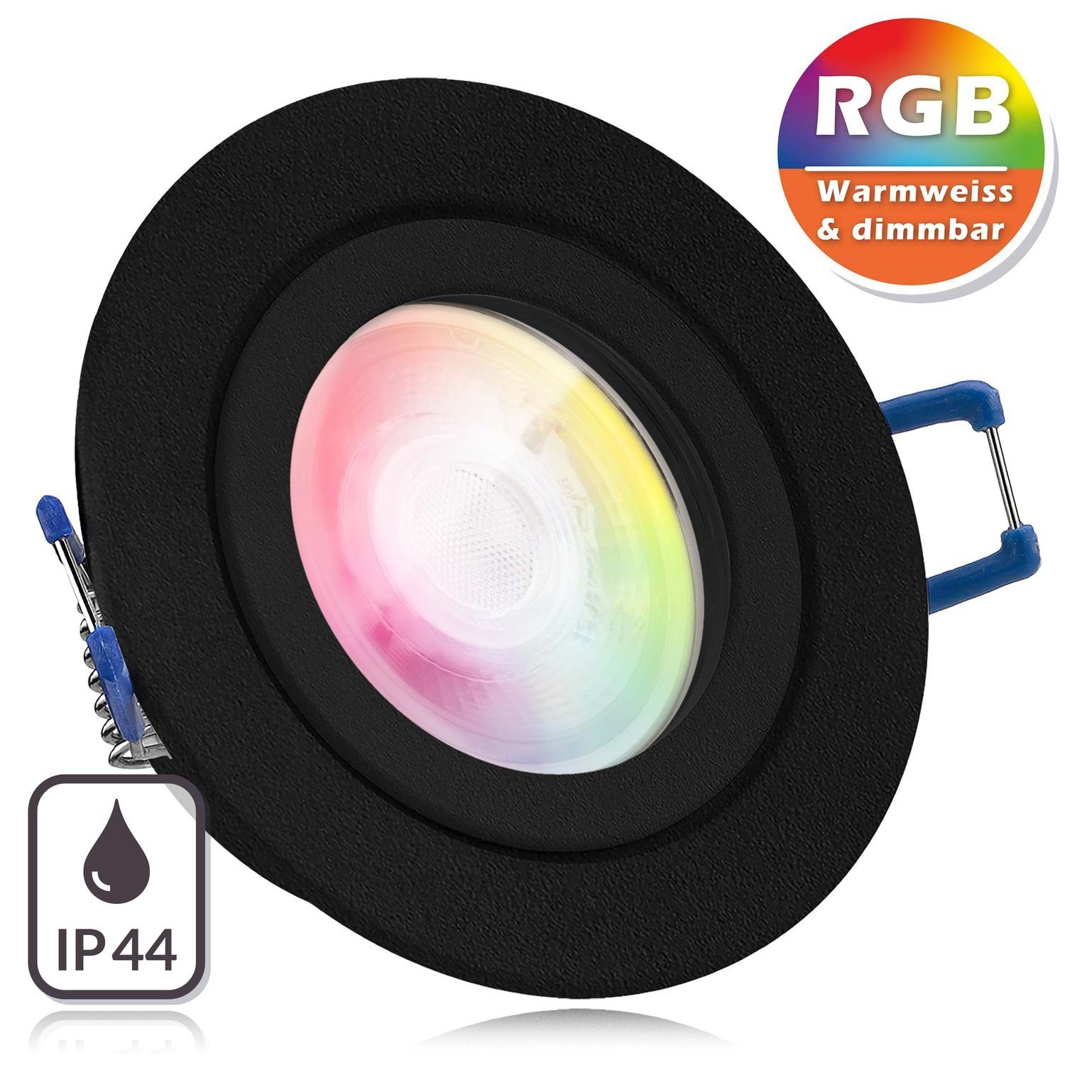 LEDANDO LED Einbaustrahler IP44 RGB schwarz flach LED von extra 3W in mit LED Set Einbaustrahler