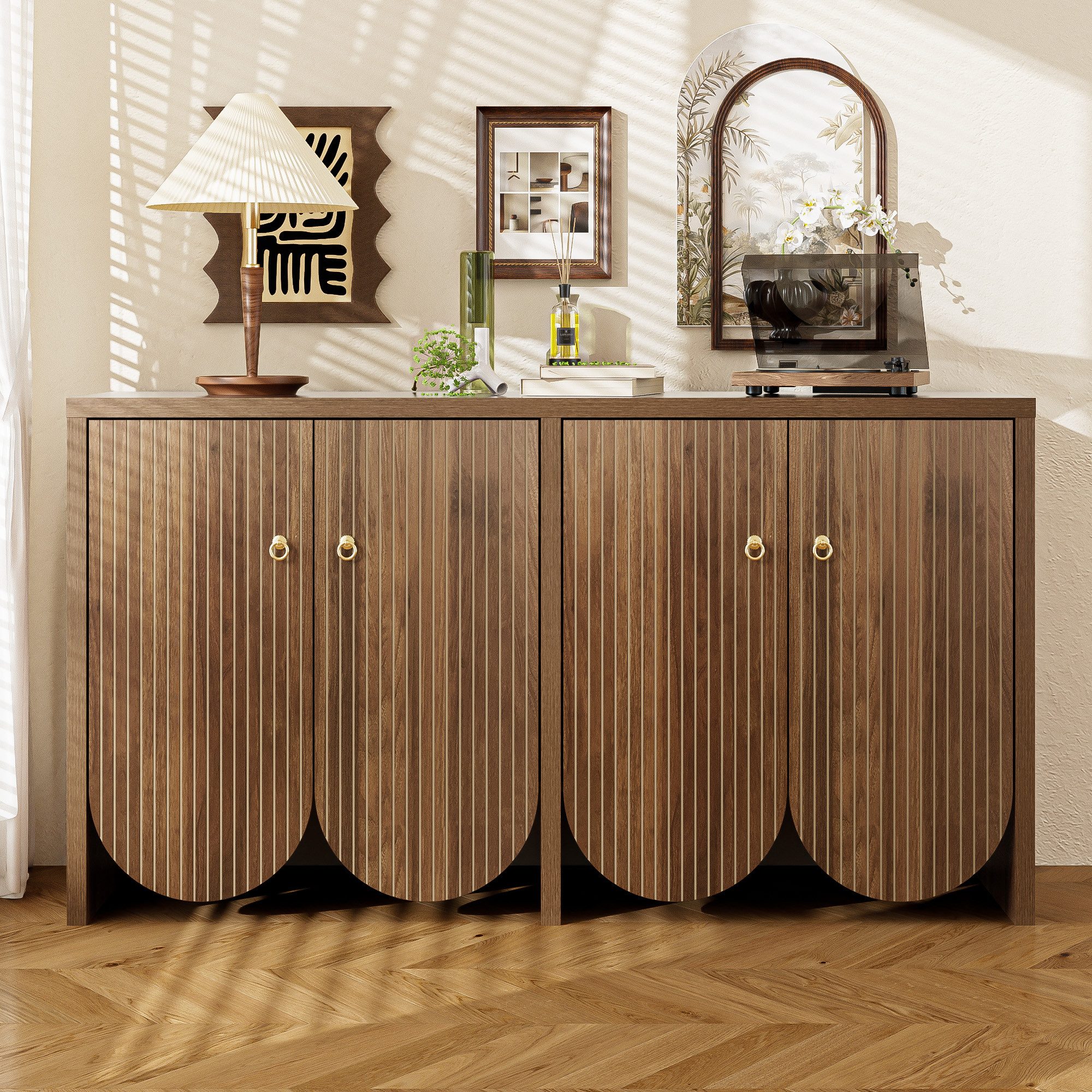 Merax Sideboard in Walnussoptik (Aufbewahrungsschrank Anrichte Buffetschran günstig online kaufen