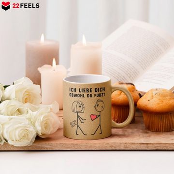 22Feels Tasse Ich Liebe Dich Frauen Geschenk Jahrestag Valentinstag Hochzeitstag Sie, Keramik, Glitzertasse, Made in Germany
