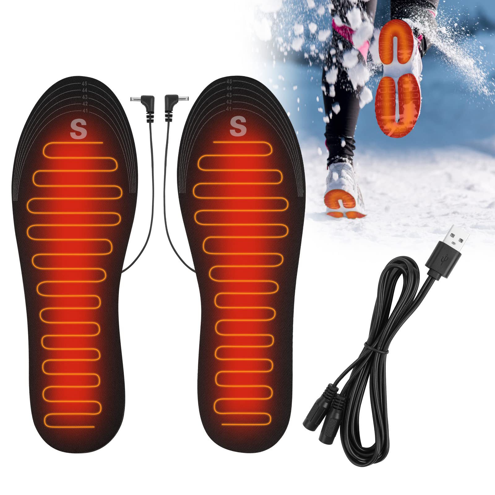 ZEUOPQ Einlegesohlen Einlegesohlen USB Elektrische Heizschuhe Thermo Einlegesohlen 1 Paar (Beheizte Einlegesohle, Waschbar Frei Zuschneiden Für Damen Herren, Winter Jagd Ski Angeln Wandern), Halten Füße Warm Größe 35-40, Schwarz