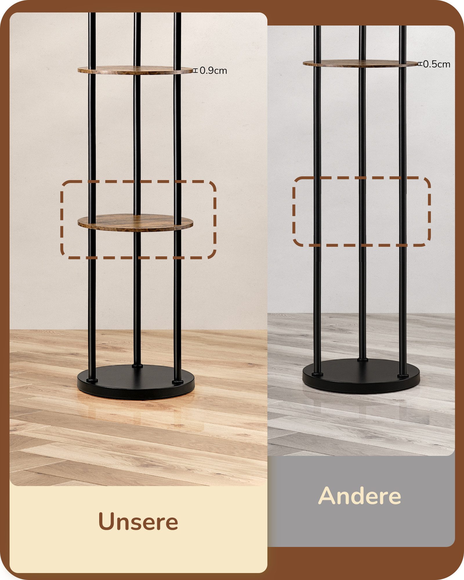 EDISHINE Stehlampe Wohnzimmer, LED wechselbar, warmweiß, mit Regalen, Leinenlampenschirme, E27 LED inkl.