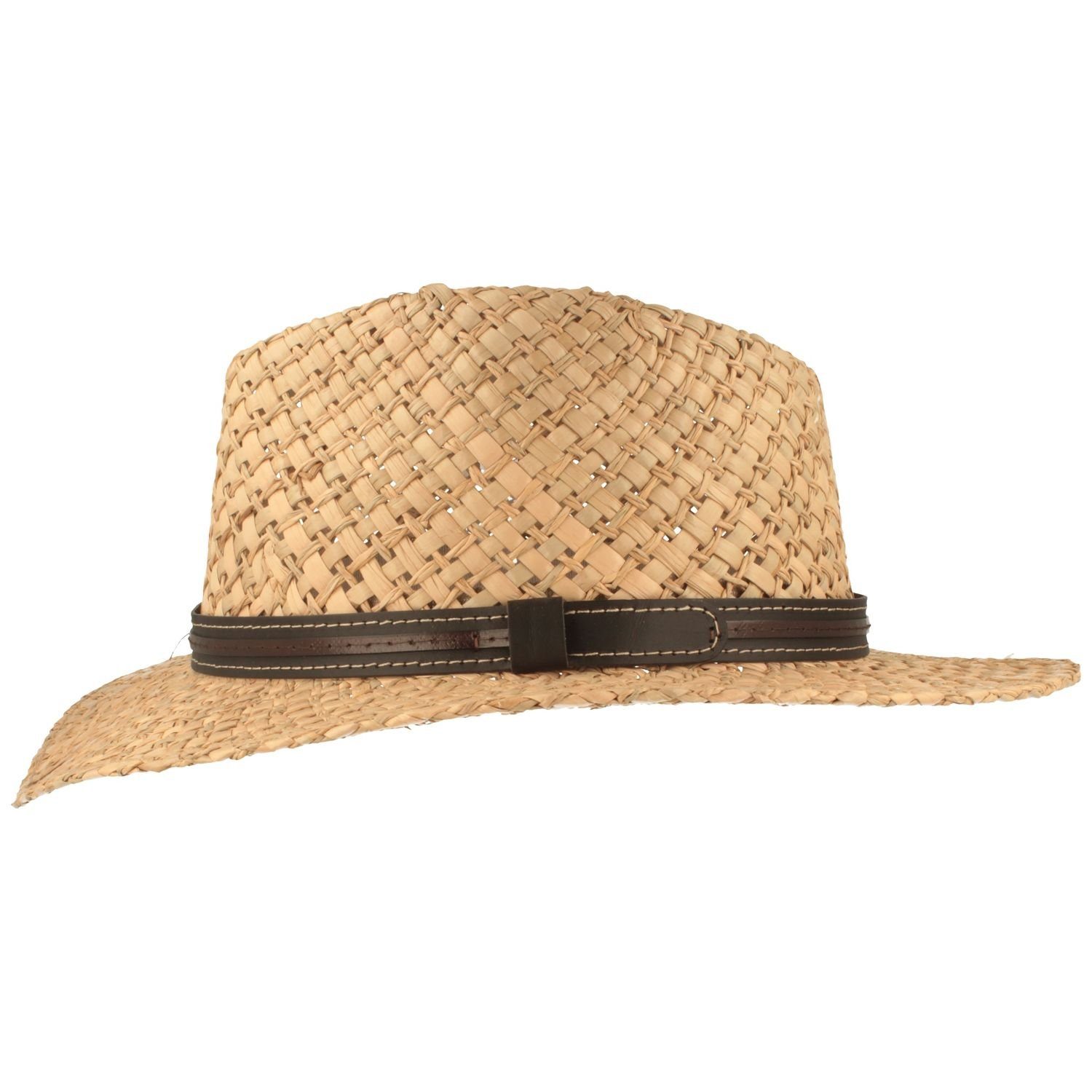 Breiter Strohhut Gartenstrohhut luftig mit Lederband-Imitat günstig online kaufen