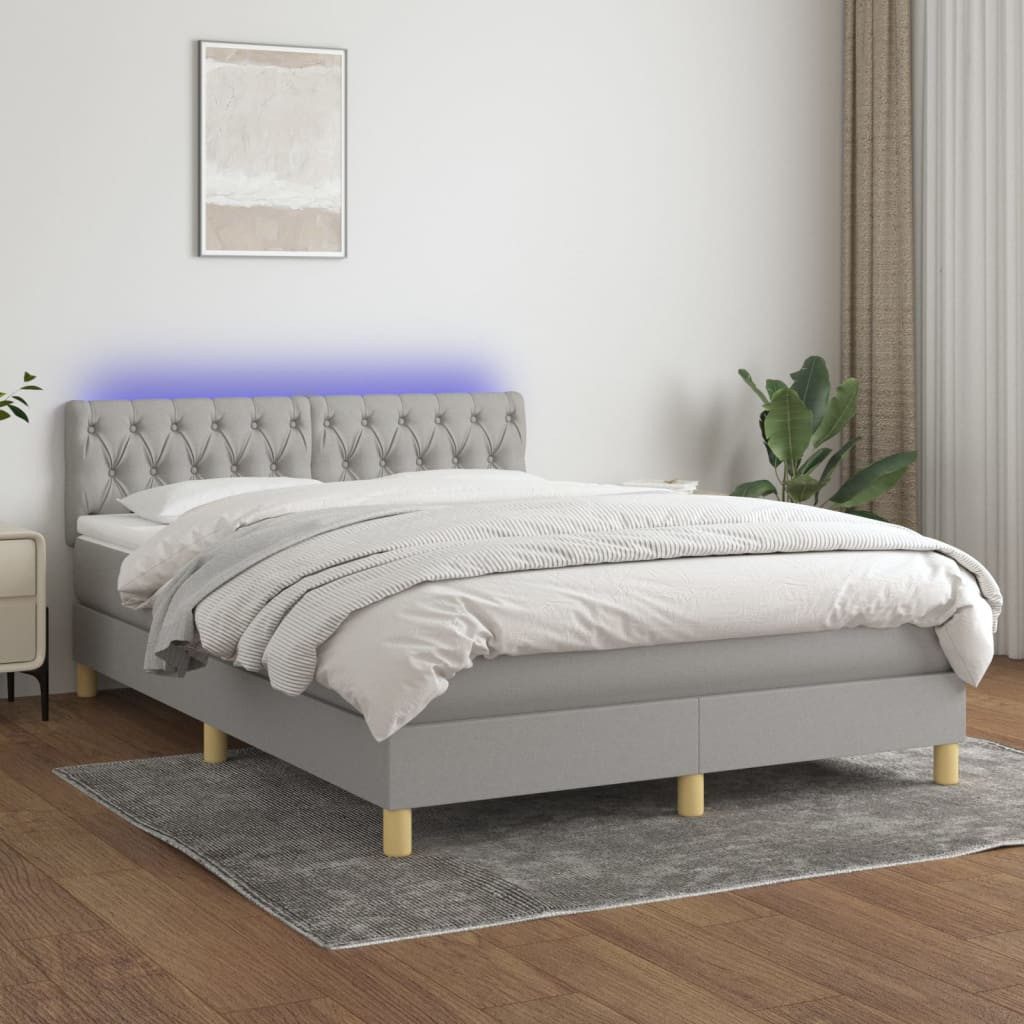 vidaXL Boxspringbett Boxspringbett mit Matratze LED Hellgrau 140x200 cm Sto günstig online kaufen
