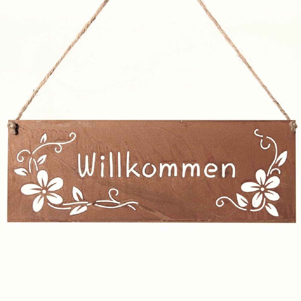 Dragimex Hängedekoration Metall-Hänger. WILLKOMMEN. Rost Schild. Dekoschild. 25 x 9 cm.