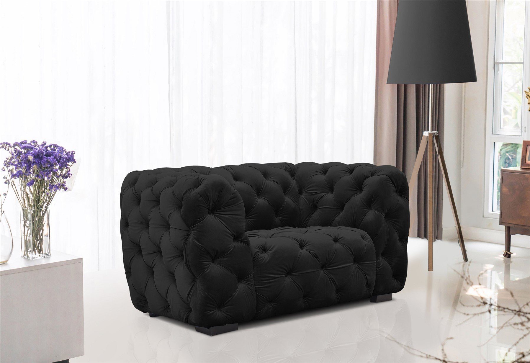 Rundumbezug Sofaset (Set, Schwarz 2-1-1 Stoff in Fun Polsterhocker, 4-tlg), NATALIE inkl. Designersofa Polstergarnitur Möbel