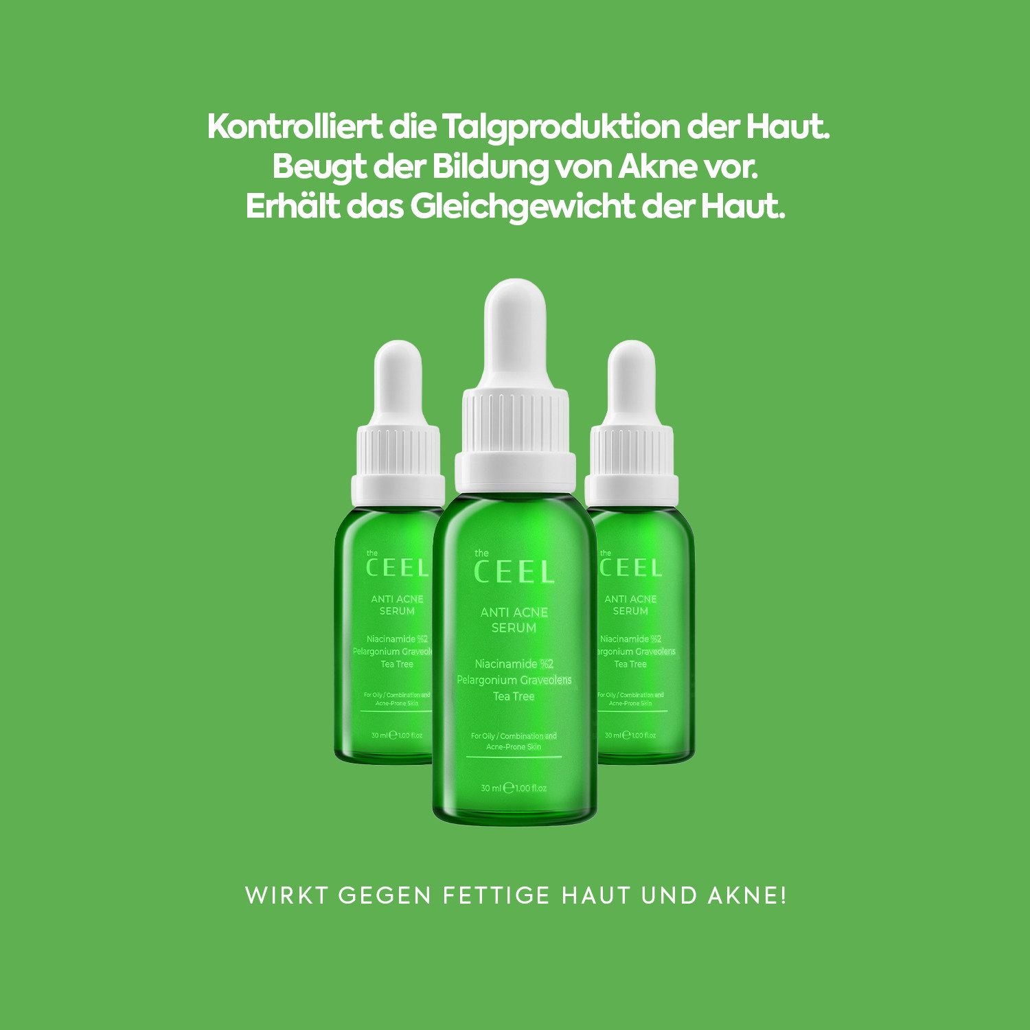 THE CEEL Gesichtspflege Gesichtspflege Serum gegen Pickel & Akne – Klärende Pflege 30ml, Akne- und Pickelbekämpfendes, porenverfeinerndes Gesichtsserum