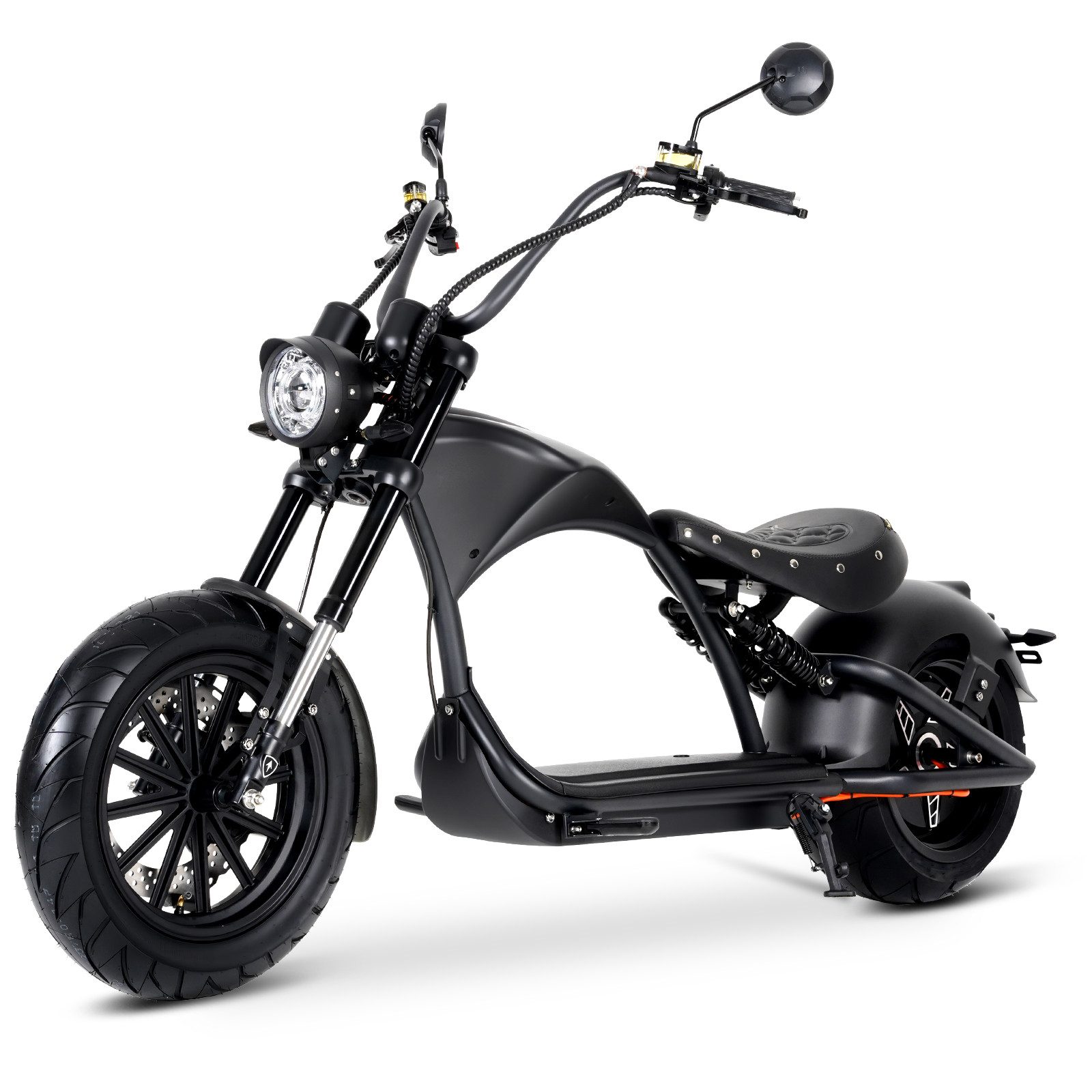 Vankel E-Motorroller M1P E-Chopper 2000W, 1800Wh, 80km Reichweite, Retro-Elektro-Scooter, 2000 W, 45 km/h, Straßenzugelassener E-Chopper für Stadt & Freizeit, & 200kg Zuladung