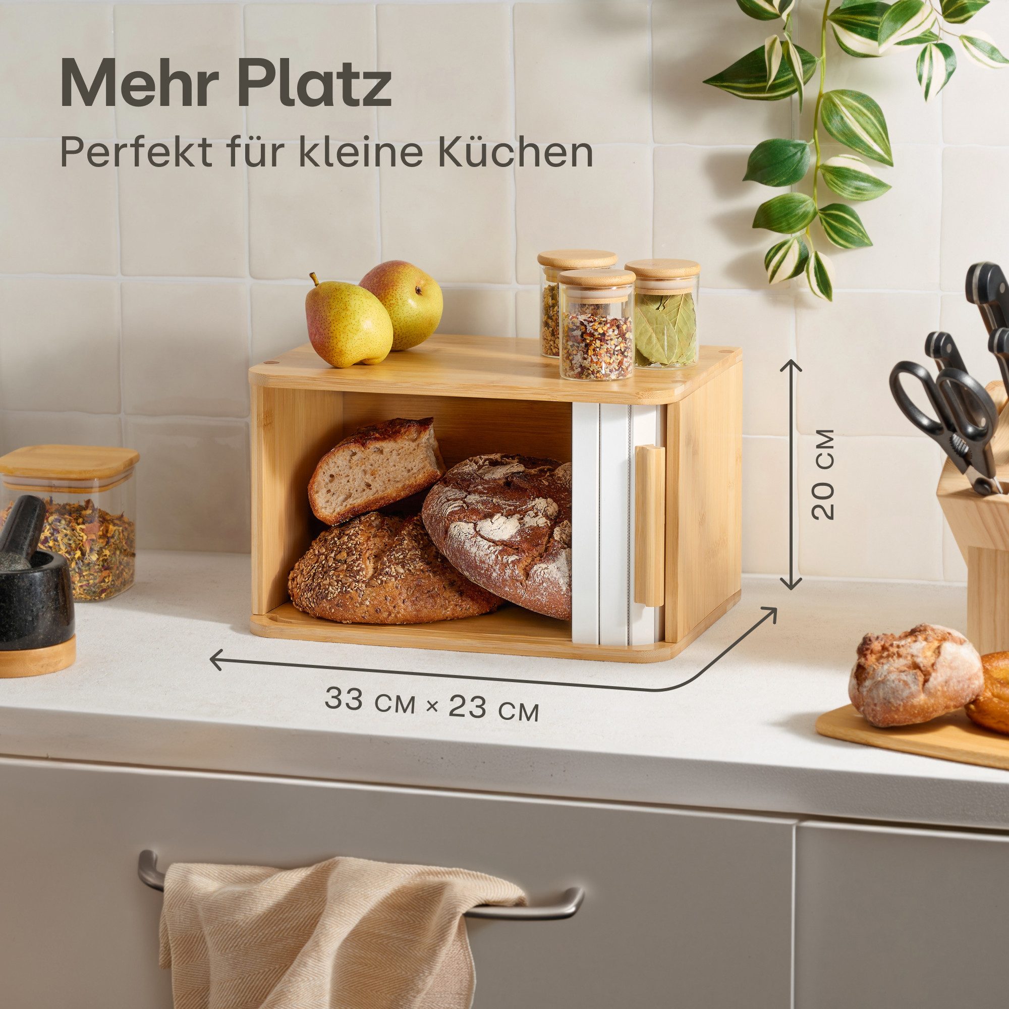 Praknu Brotkasten Brotkasten klein aus FSC® Holz mit Schiebetür - Brotaufbewahrung, Bambus, FSC® Holz - Platzsparend und stilvolle Brotbox für längere Frische