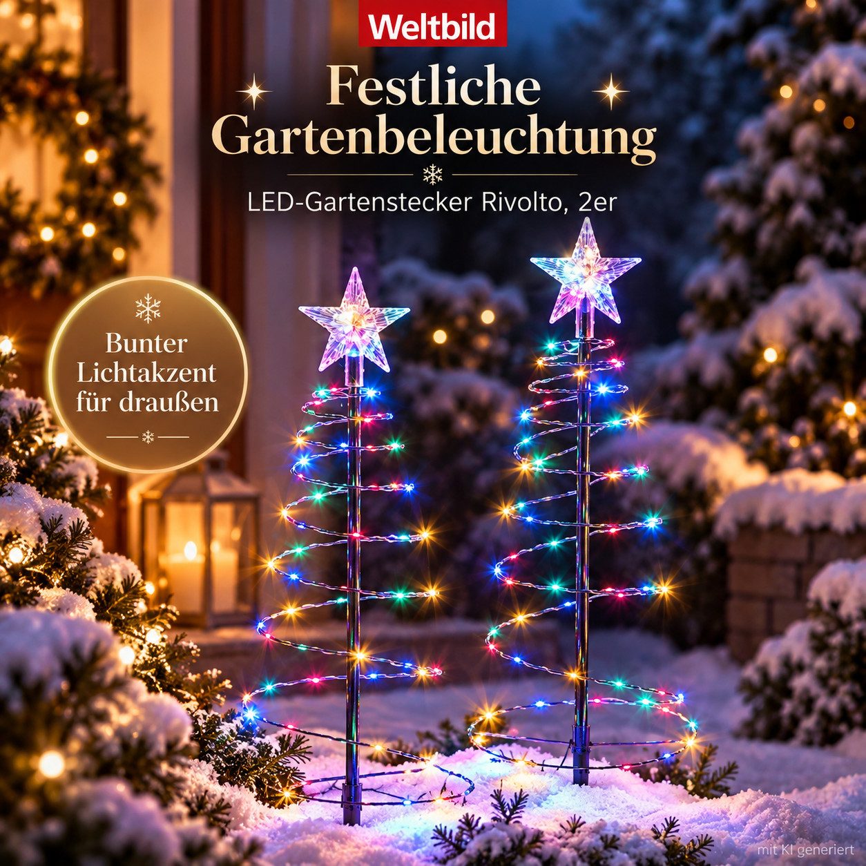 Weltbild Gartenstecker LED-Gartenstecker Rivolto 2er Set LED Gartenbeleuchtung Lichtstecker Außenbeleuchtung Gartendeko Lichterdeko Terrasse Balkon Wegdeko