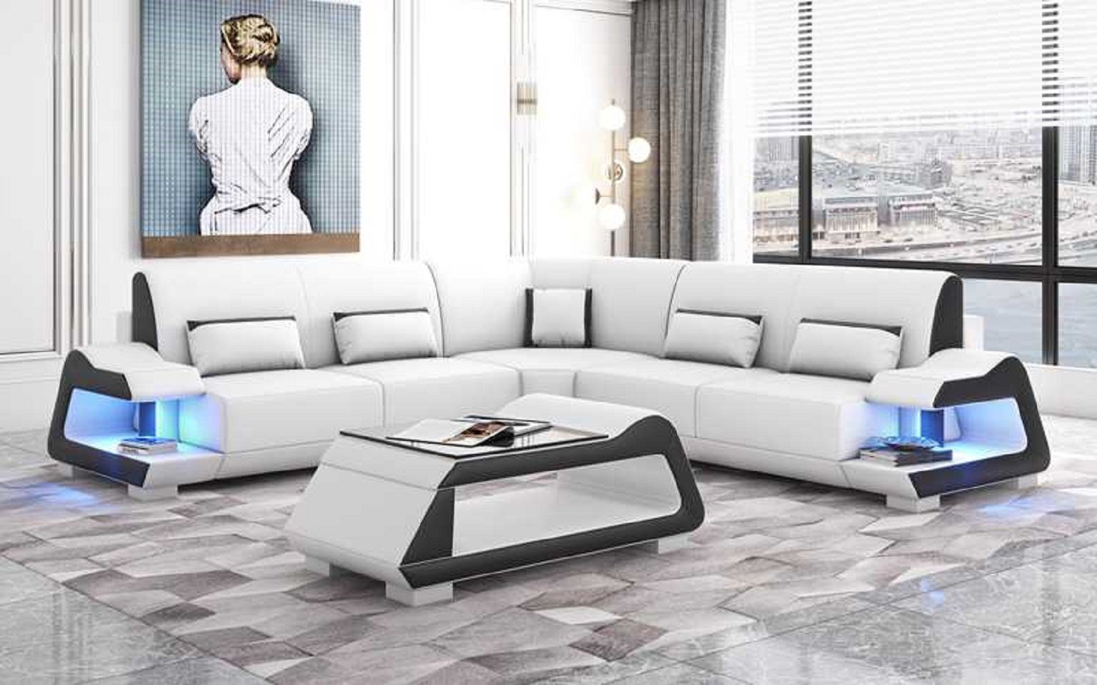 JVmoebel Ecksofa Luxus Ecksofa L Form Sofa Eckgarnitur Wohnzimmer Sofas, 3 Teile, Made in Europe Weiß