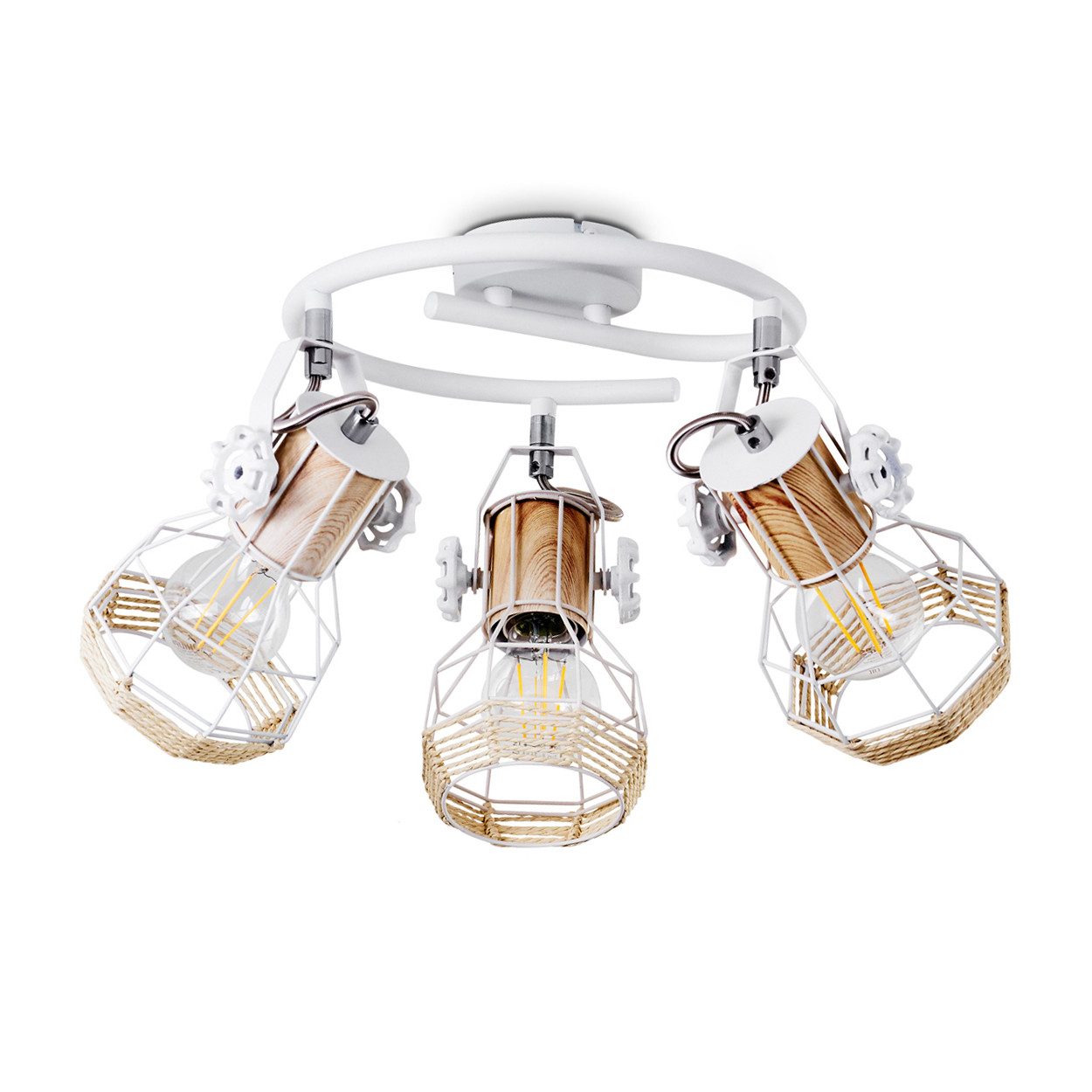 hofstein Deckenleuchte »Tarres« runde Deckenlampe aus Metall/Holz/Bast in Weiß/Braun, ohne Leuchtmittel, 3xE27, verstellbarer Spot in Gitter-Optik mit Lichteffekt. Reduzierter Preis € 29,99. Unverbindliche Preisempfehlung € 39,90