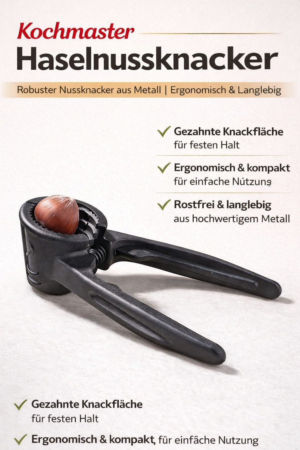 kochmaster Nussknacker Kochmaster Haselnussknacker – Robuster Nussknacker aus Metall, (1-tlg)
