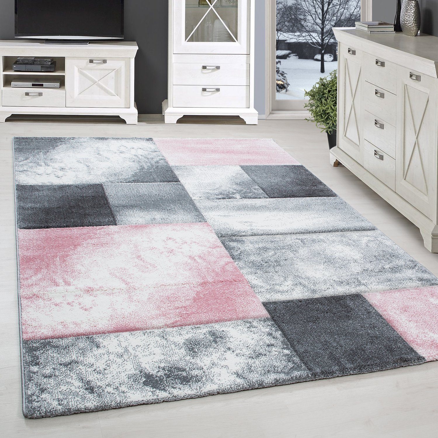 SIMPEX24 Teppich Kariert Design, Rechteckig, Höhe: 13 mm, Designer Wohnzimm günstig online kaufen