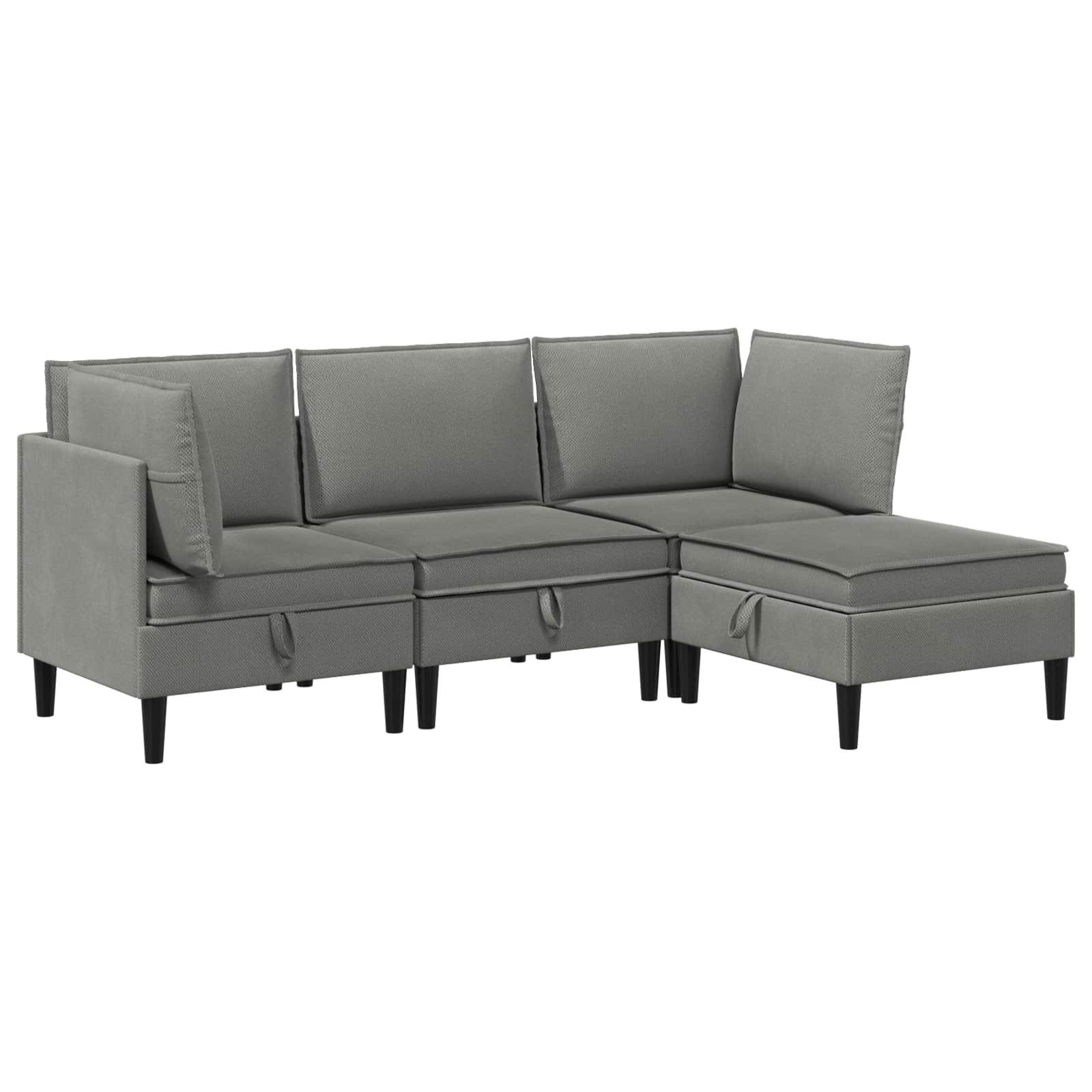 vidaXL Sofa Wohnzimmergarnitur 4 pcs Dunkelgrau Stoff, 4 Teile