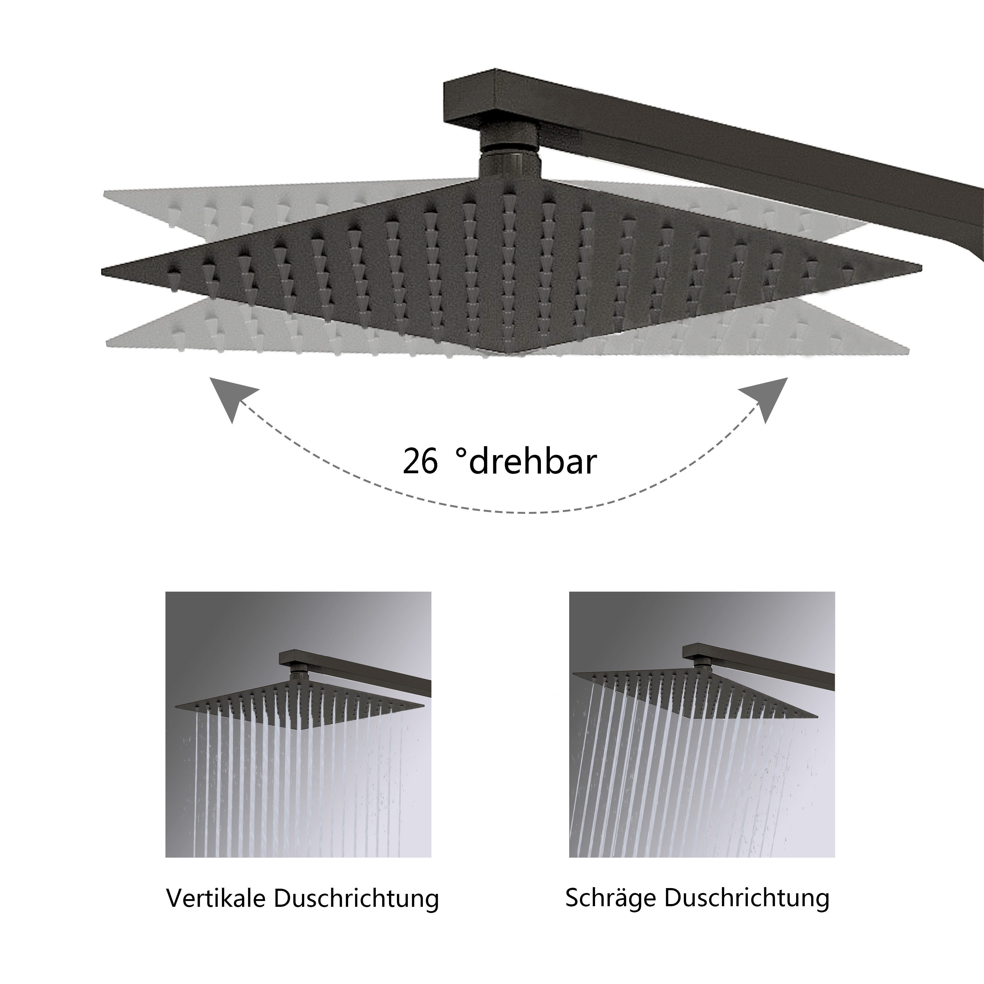 duschspa Duschsystem Duschset mit Thermostat 38℃ verstellbare Duschstange aus Edelstahl, 2 Strahlart(en), Regendusche mit quadratischem Duschkopf 20/30cm
