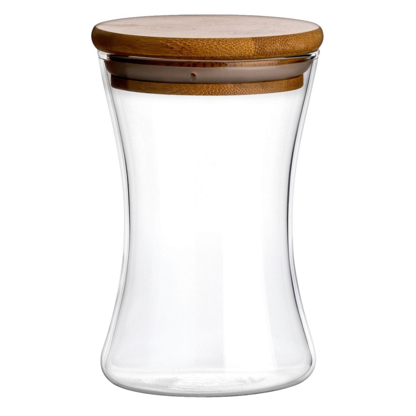 Form gouveo Vorratsdose aus Borosilikatglas, konkav ml Bambusdeckel mit 265 aus Borosilikatglas, (3-tlg), lebensmittelecht, - Vorratsglas