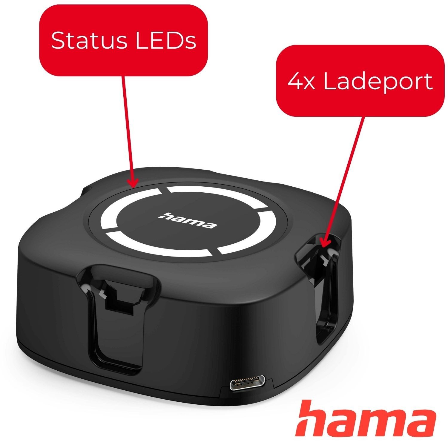Hama USB Ladestation Ladedock für Nintendo Switch Controller-Ladestation (Quad Ständer Ladeständer Ladegerät für 4 Joy-Con Controller JoyCon Pad)