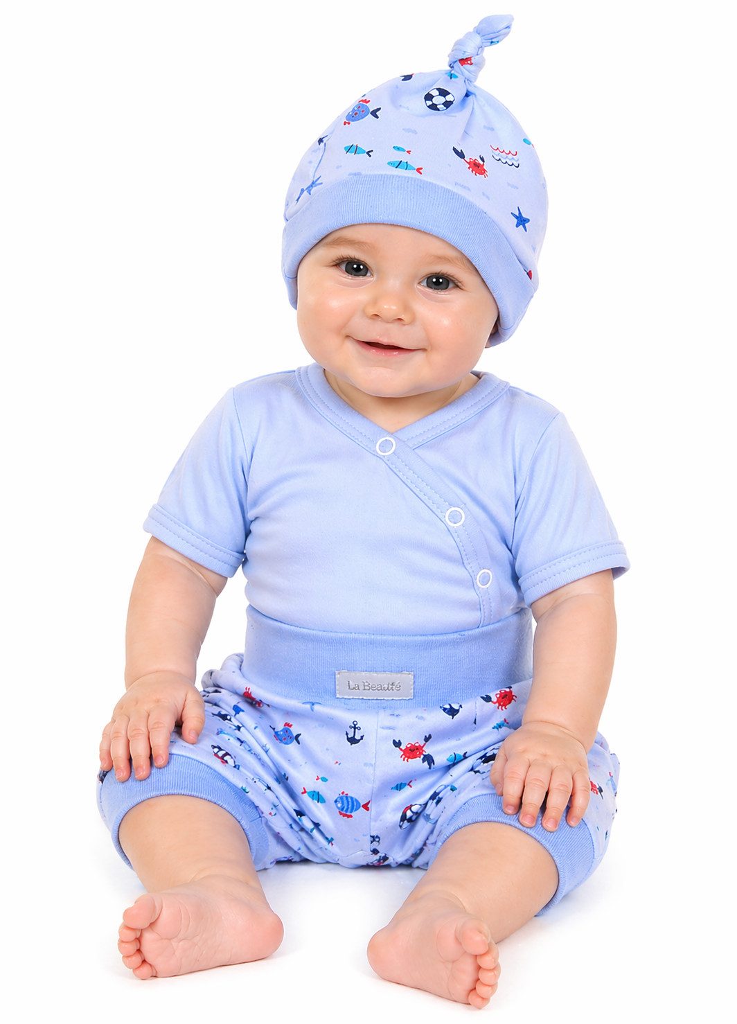Body & Shorts Baby Anzug 3-teilig Wickelbody Mütze und kurze Hose Erstlingsset