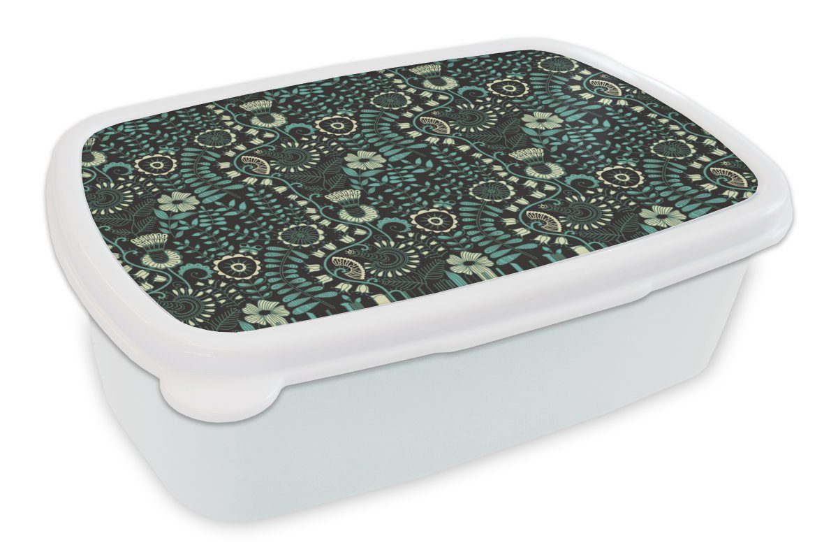 MuchoWow Lunchbox Blumen - Blau - Muster, Kunststoff, (2-tlg), Brotbox für Kinder und Erwachsene, Brotdose, für Jungs und Mädchen weiß | Lunchboxen