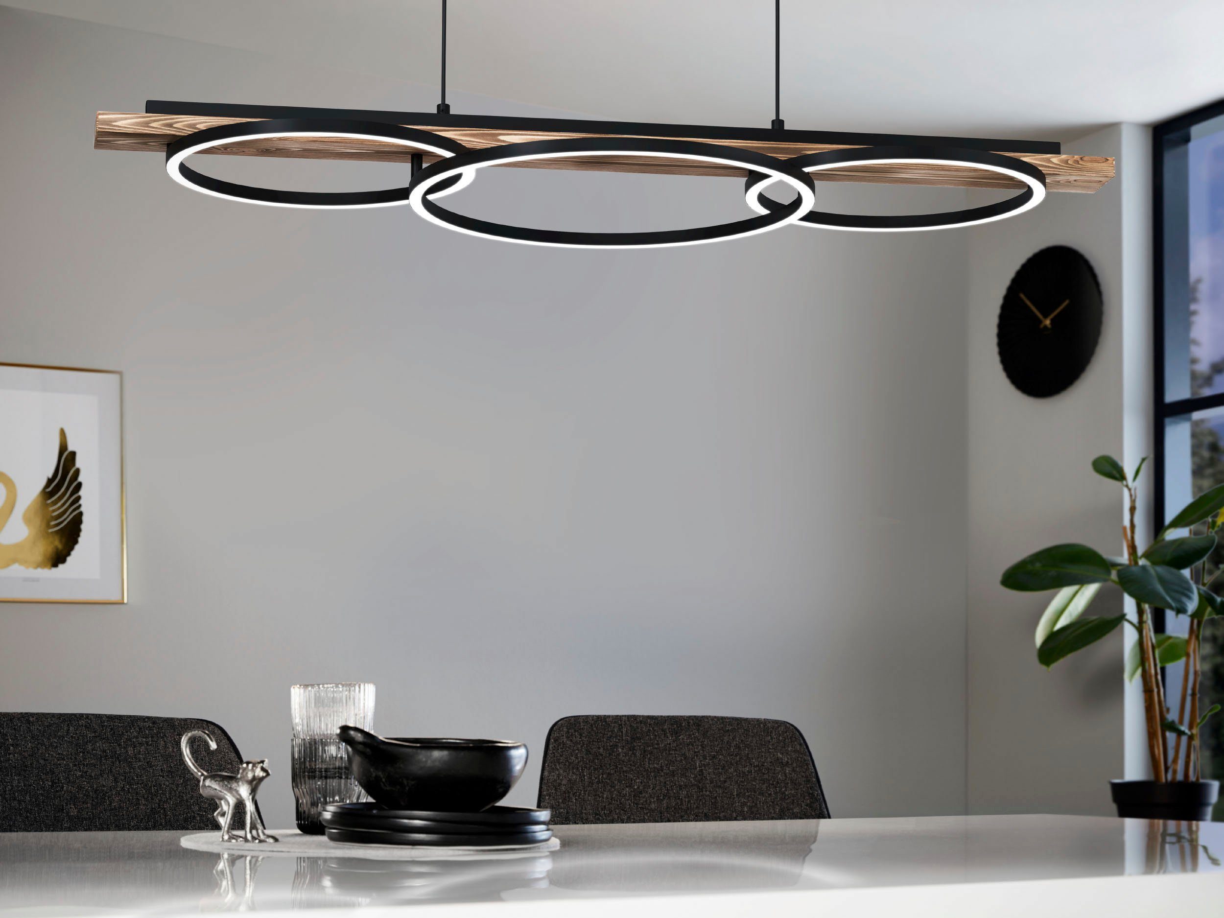 EGLO Hängeleuchte BOYAL, Dimmfunktion, LED fest integriert, Warmweiß, 110 x 40 x 101 cm, Pinienholz-Balken, per Wand-Drehdimmer dimmbar