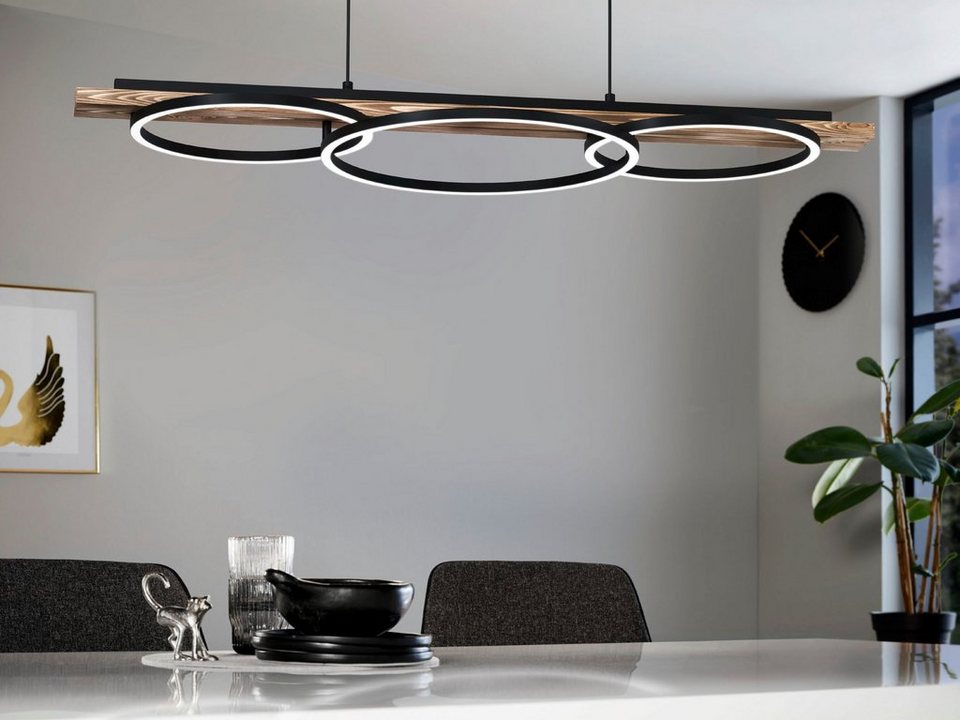 EGLO Hängeleuchte BOYAL, LED fest integriert, Warmweiß, Hängeleuchte in  schwarz und rustikal aus Stahl, Holz