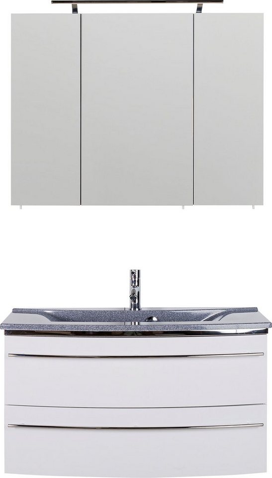 MARLIN Badmöbel-Set 3040, (2-St), Breite 90 cm, Waschtisch-Unterschrank mit  Mineralmarmor-Waschtisch in Granit-Glimmer-Optik