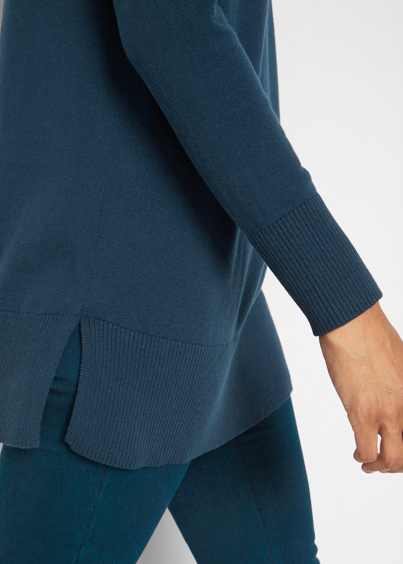 bonprix Longpullover Feinstrick-Baumwollmischung, mit V-Ausschnitt, mit Seitenschlitzen