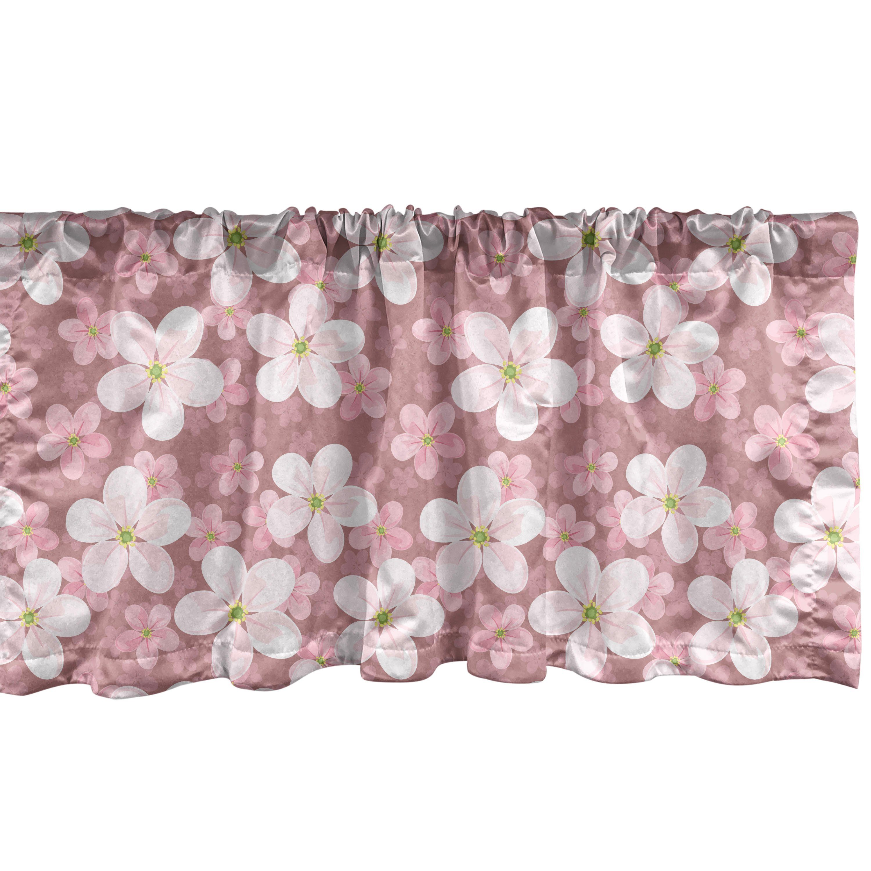 Scheibengardine Vorhang mit Karikatur Dekor Abakuhaus, für Küche Schlafzimmer Petal Stangentasche, Kirschblüten Volant Microfaser