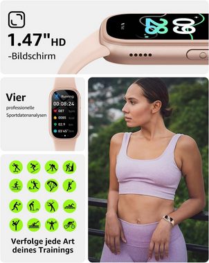Asmoda Fitness-Tracking und Benachrichtigungen Smartwatch (1,47 Zoll, Android, iOS), mit Herzfrequenzmonitor Schlafmonitor Schrittzahler, Sportuhr, IP68