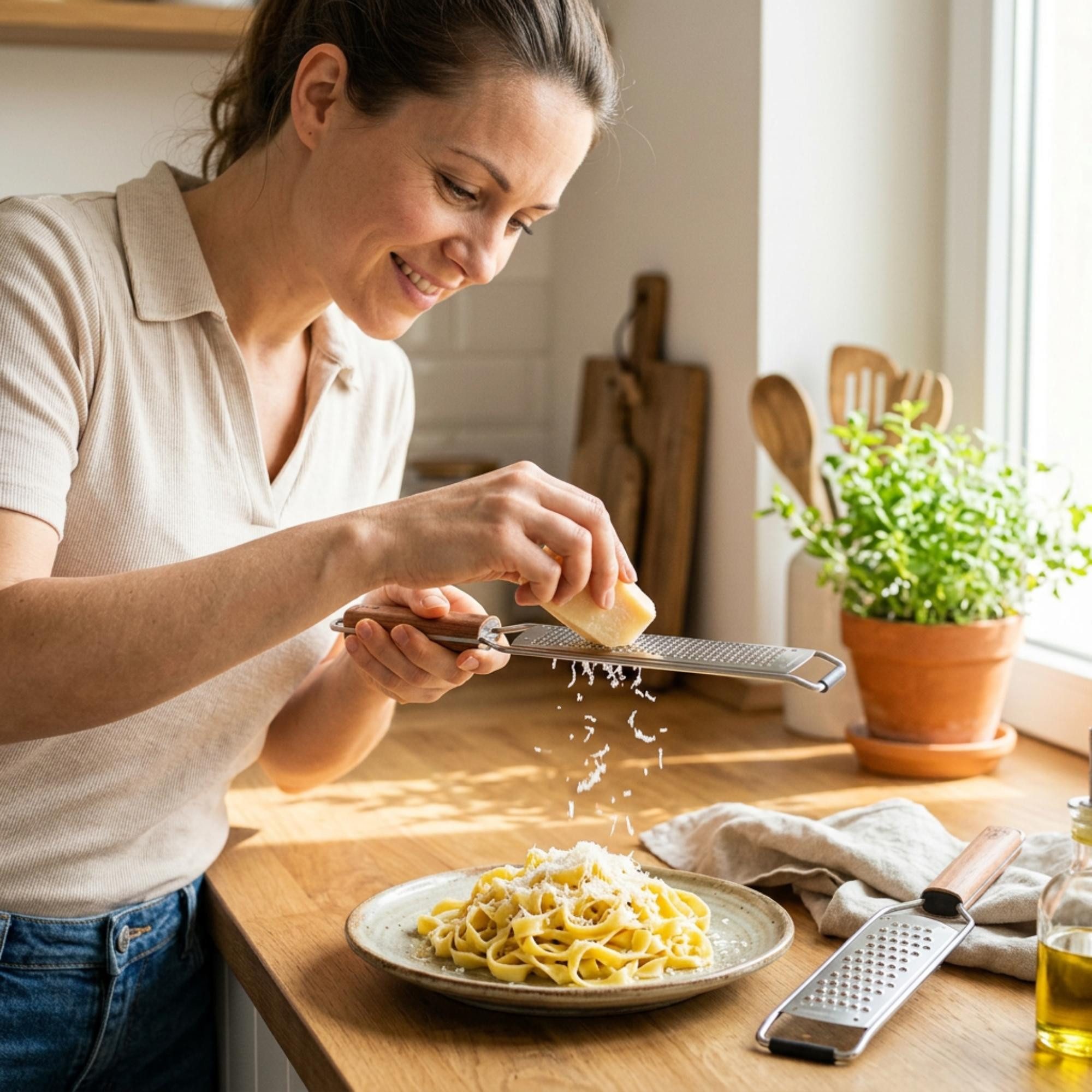 ECENCE Käsereibe Küchenreiben Set 2-teilig Edelstahl mit Akazienholzgriff, fein & grob
