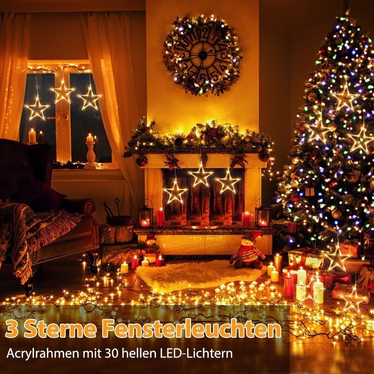 Quntis LED-Lichterkette Weihnachtsdeko Fenster Stern, beleuchtete Weihnachtsbeleuchtung, Lichterkette Sterne mit Timer Innen/Außen, Weihnachtsstern Fensterdeko – Bild 3 von 5