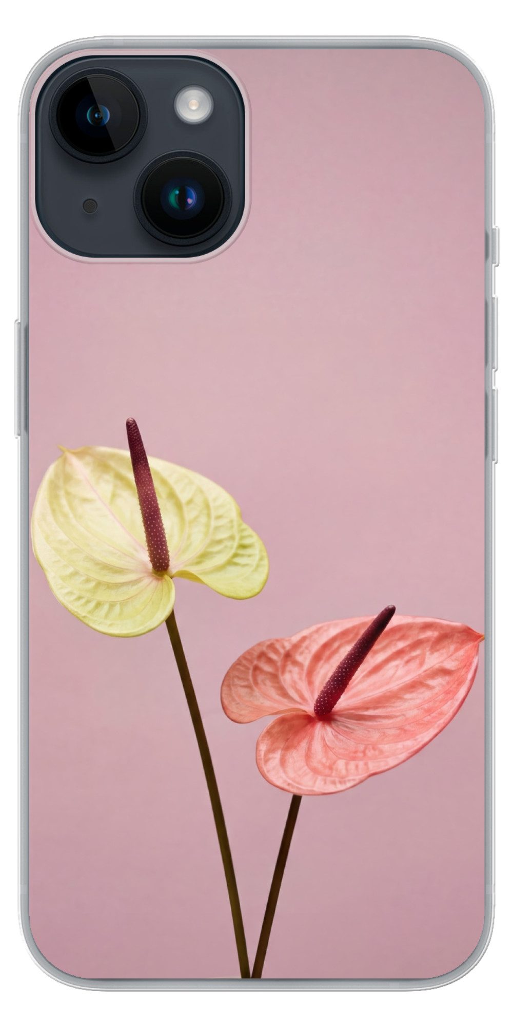 MuchoWow Handyhülle für Apple iPhone 14 Blumen - Anthurien - Gelb - Rosa, Smartphone-Bumper, Print, Handy Schutzhülle Dünn