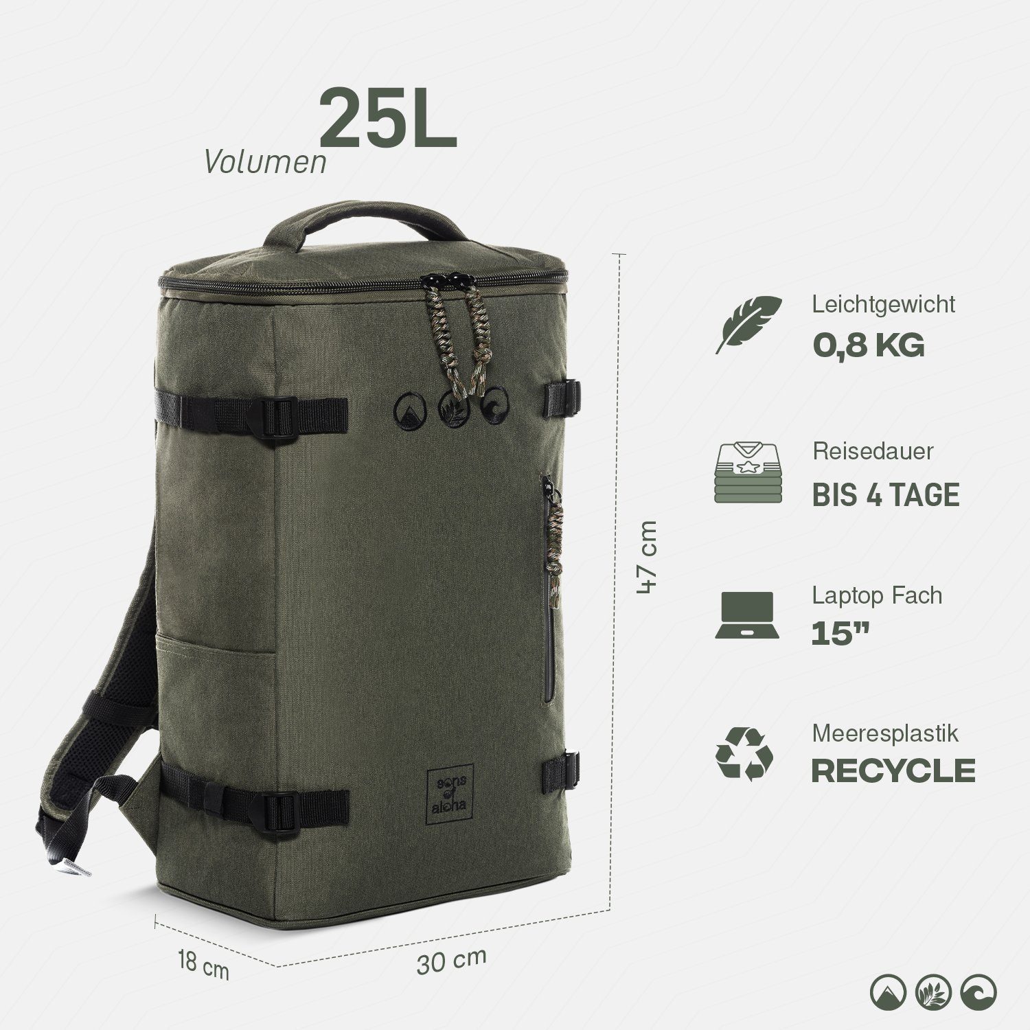 SONS OF ALOHA Rucksack XL Top-Loader Sporttasche Rucksack 15 Zoll olive, XL günstig online kaufen