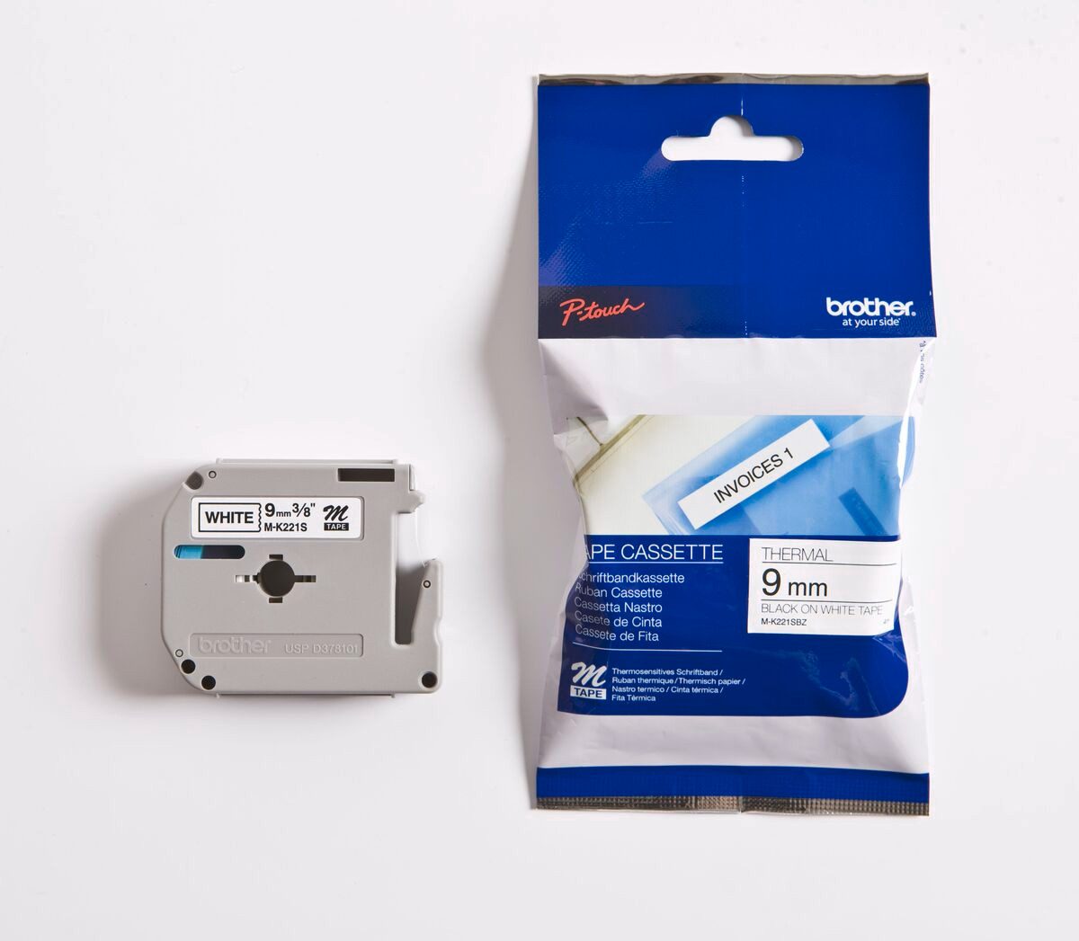 Brother Schriftband M-K221S (nicht lam) Schwarz auf Weiß Tintenpatrone