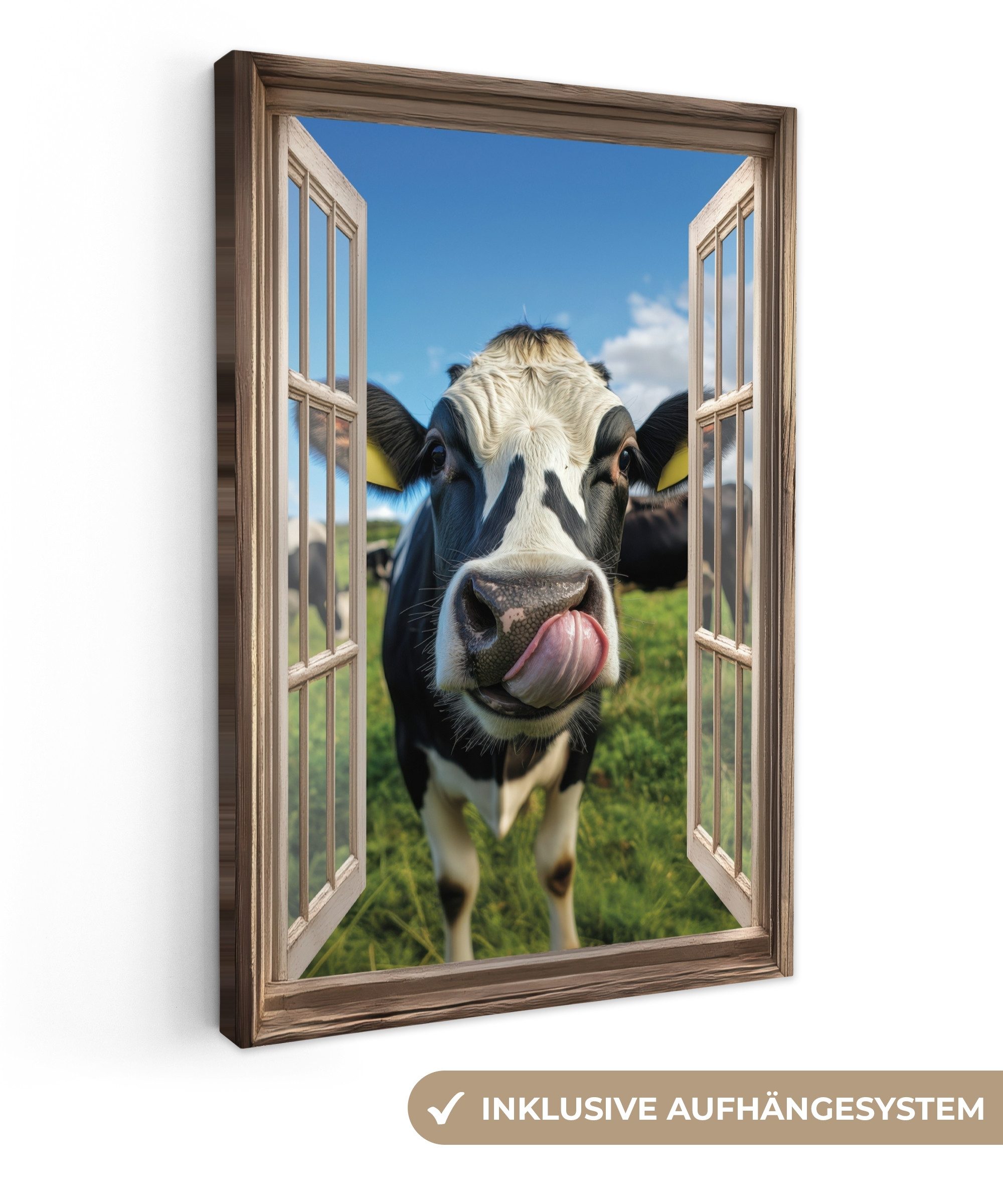 Leinwandbild Durchgucken - Kuh - Wiese - Tiere - Natur