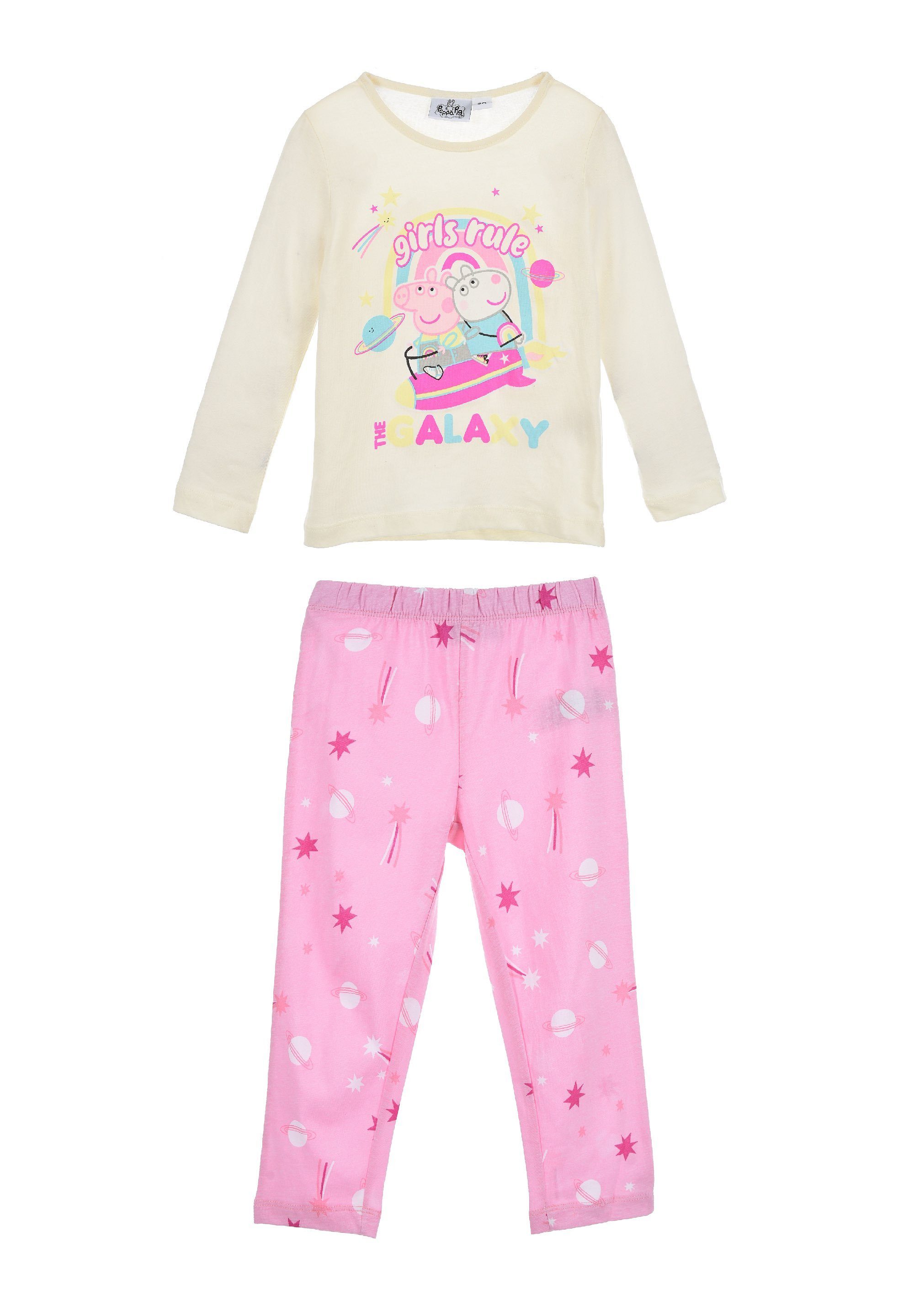 Peppa Pig Schlafanzug Peppa Wutz Kinder Mädchen Schlafanzug Kinder Pyjama Langarm Shirt + Schlaf-Hose Weiß
