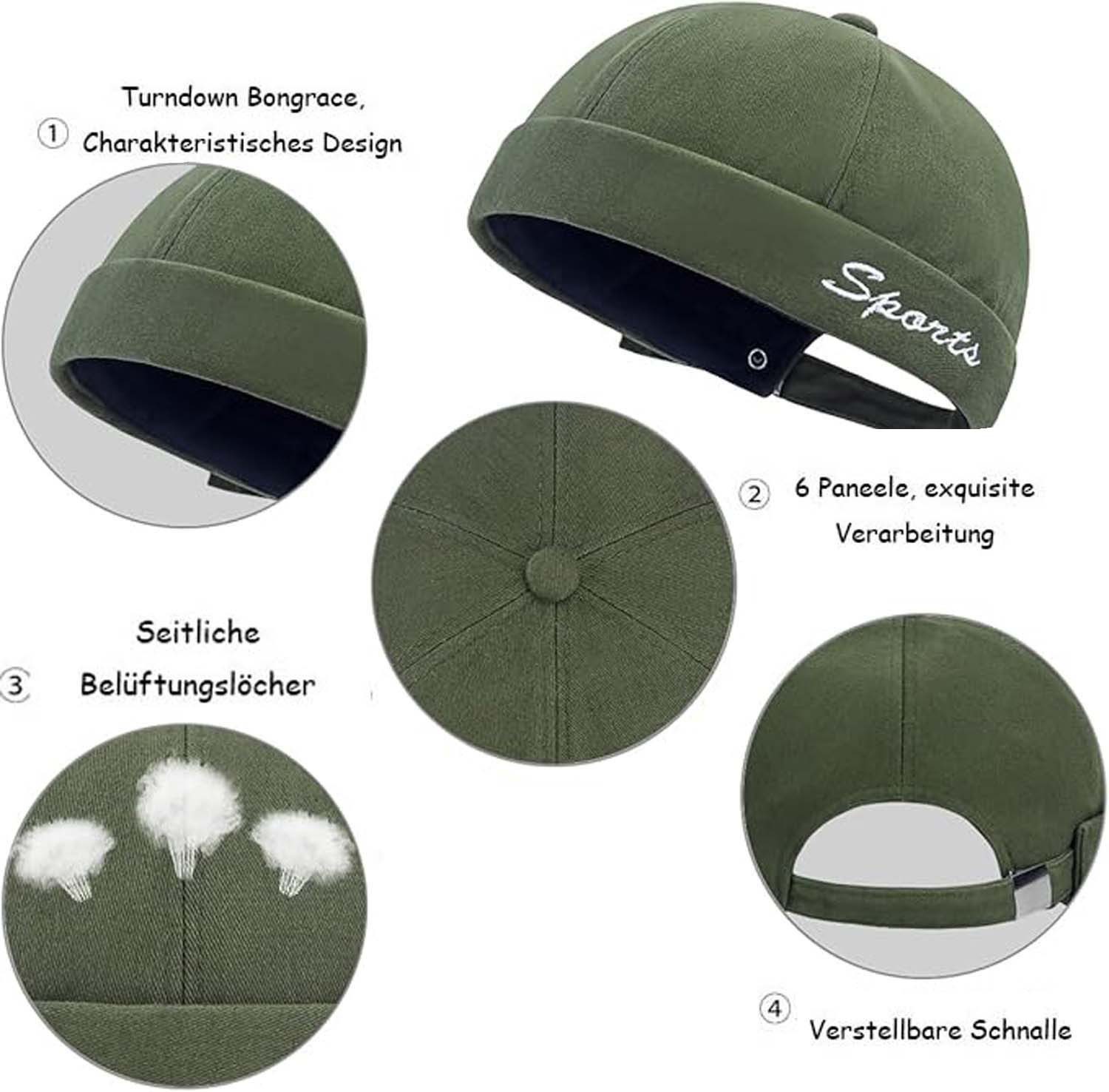 Zaewry Dockermütze Männer Docker-Mütze Seglerstil Ohne Schirm - Verstellbare Fischer – Bild 4 von 5