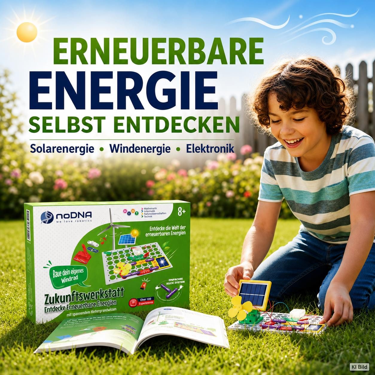 noDNA We love robotics Experimentierkasten Baukasten Erneuerbare Energien für Kinder ab 8 Jahren, inkl. bebildeter Anleitung & spannendem Hintergrundwissen – Bild 2 von 5