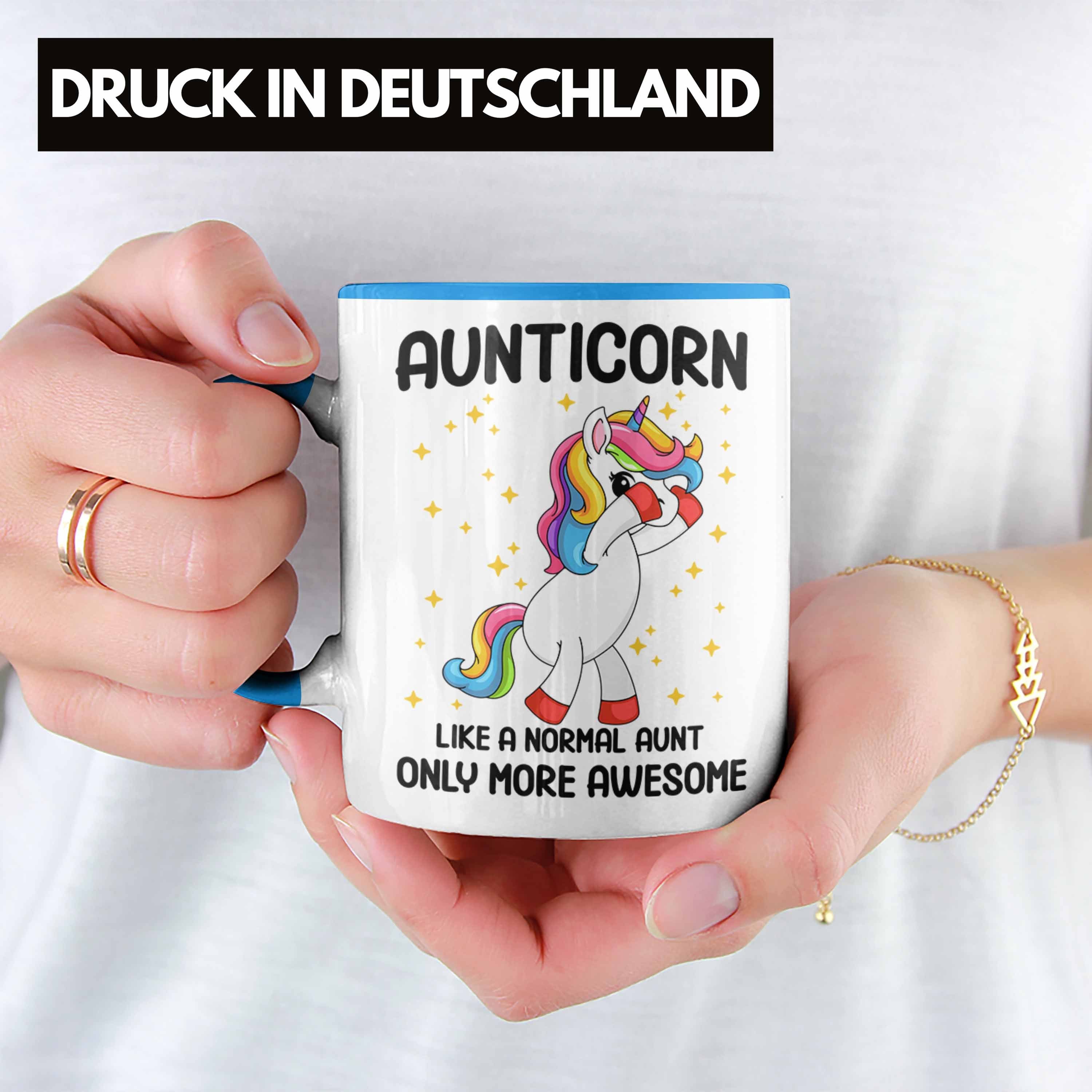 Aunticorn Geschenkidee Geschenk Kaffeetasse - Tasse Beste Trendation Tante Tante Tasse Trendation Lustig Blau Geschenk