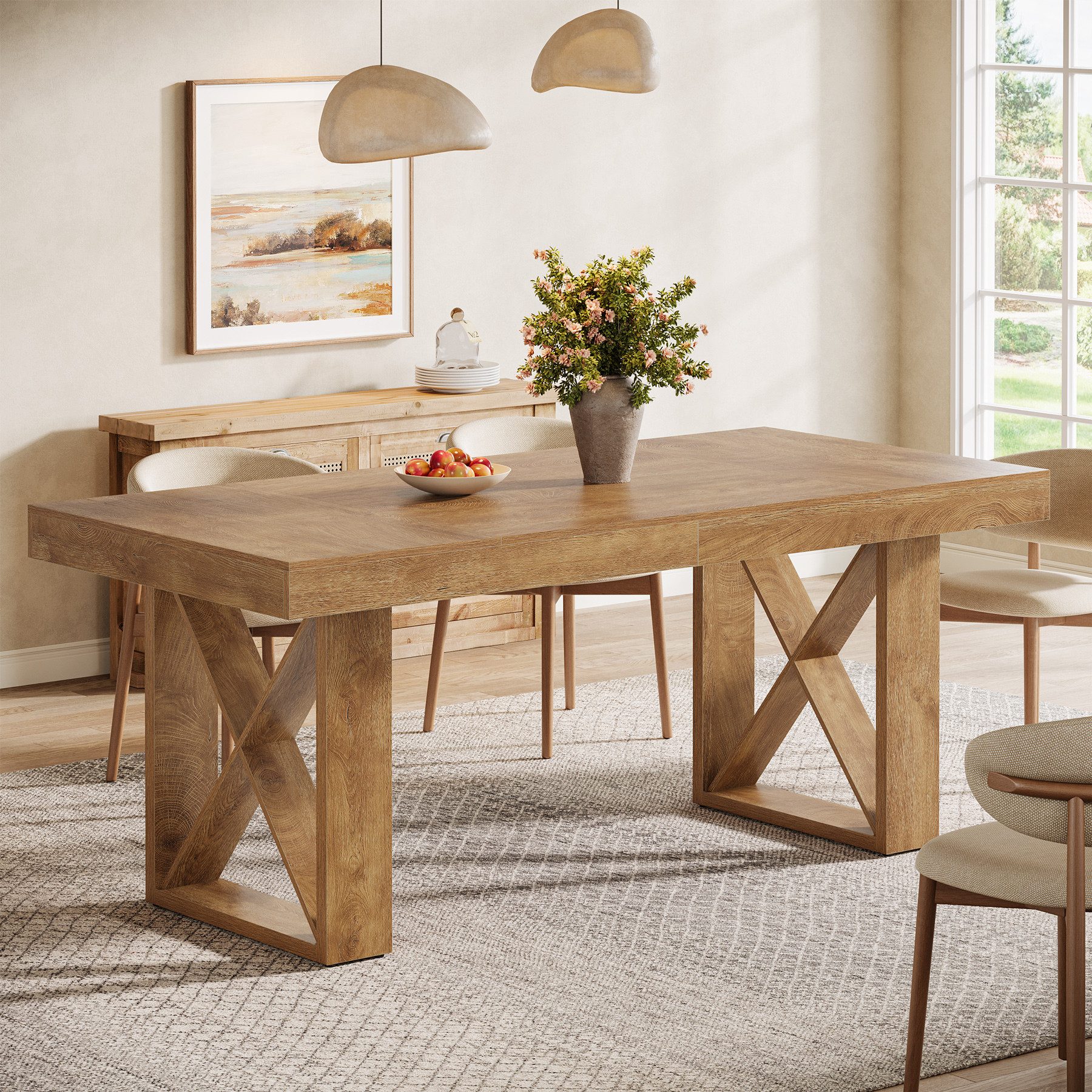 Tribesigns Esstisch 160 cm Esstisch für 4-6 Personen, Landhaus-Design mit massiver Optik