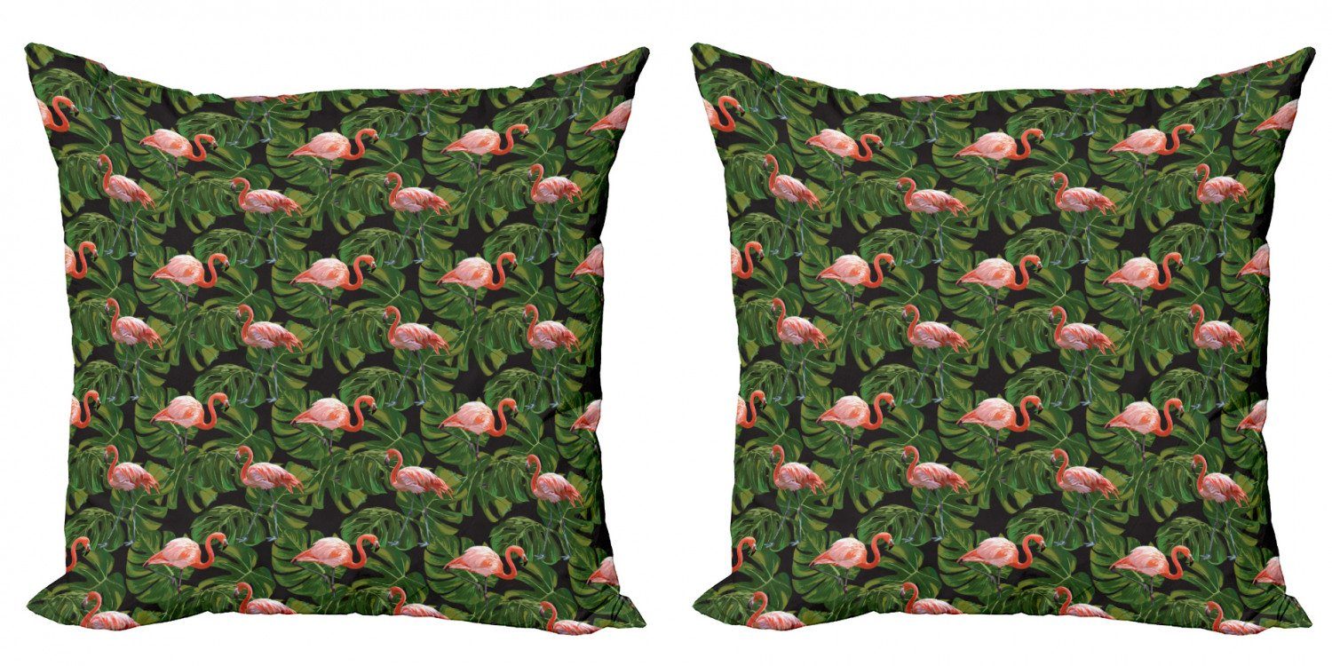 Kissenbezüge Flamingo Digitaldruck, Vogel Doppelseitiger Modern und (2 Abakuhaus Accent Exotischer Monstera Stück),