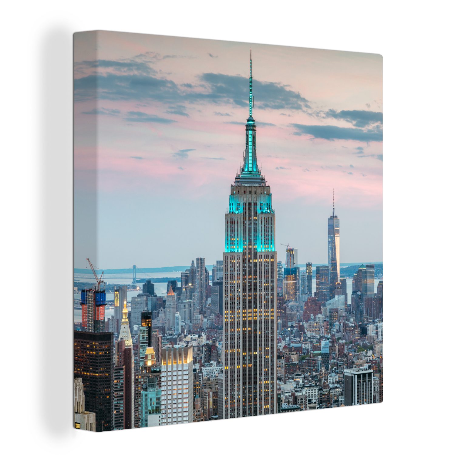 OneMillionCanvasses® Leinwandbild Das beleuchtete Empire State Building in New York, (1 St), Leinwand Bilder für Wohnzimmer Schlafzimmer