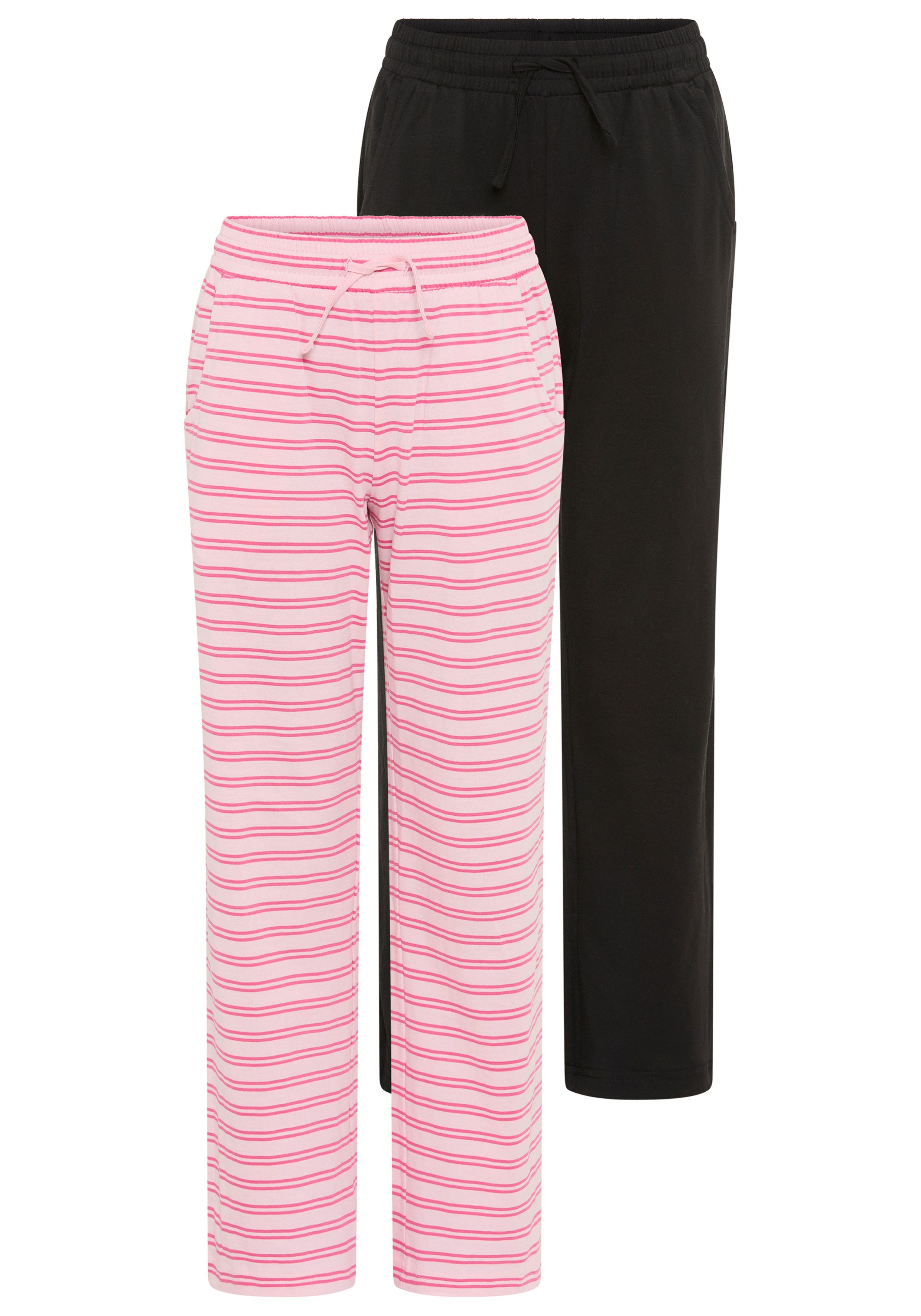 H.I.S Jerseyhose 2er Pack Wirkhosen 1x uni + 1x geringelt (Packung, 2-tlg., 2) gerade Beinform, mit Gummizug am Bund, mit Logodruck als Applikation